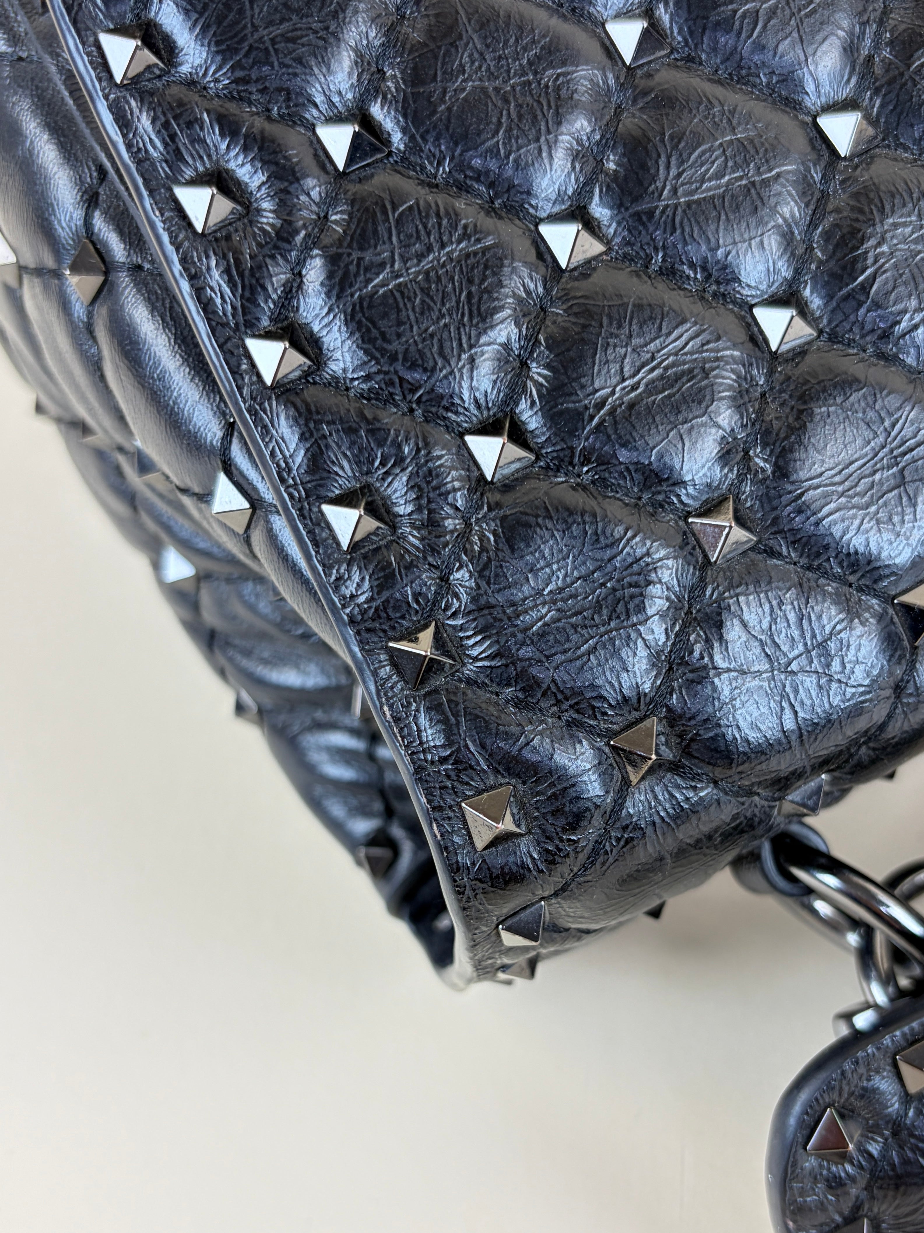 Valentino Black Spike Stud Large Shoulder Bag