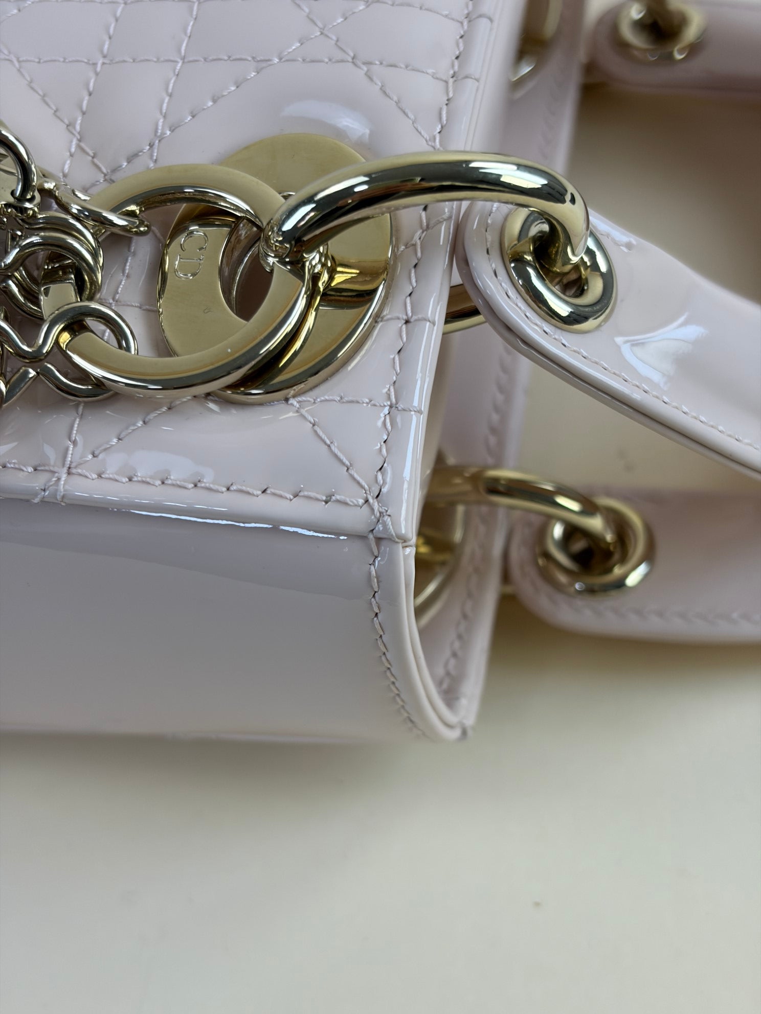 Christian Dior Powder Pink Lady Dior Mini Bag with Chains