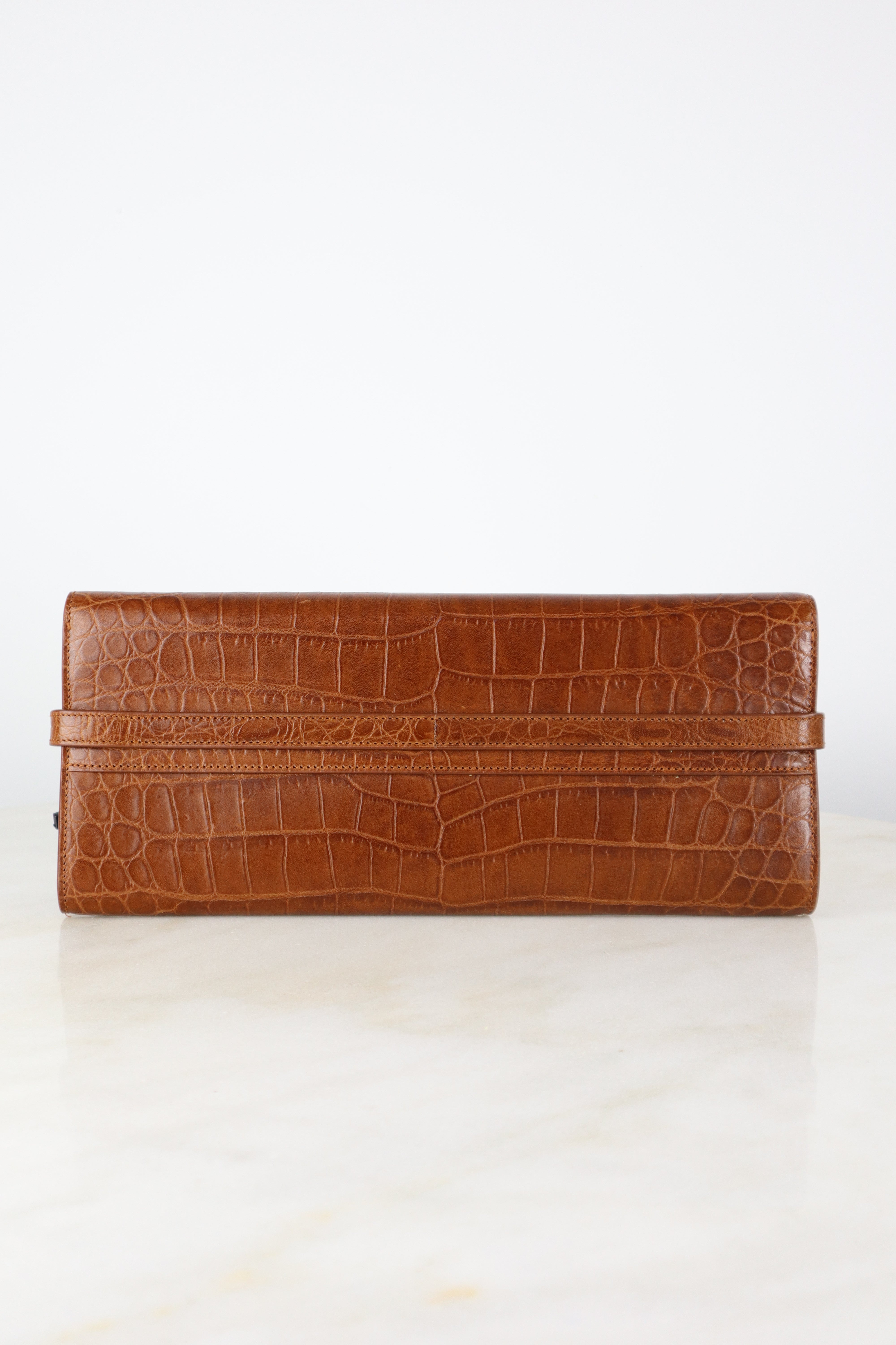 YSL Camel Croco Manhattan Clutch