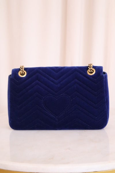 Gucci Blue Velvet Marmont Embroidered Modern Medium Bag