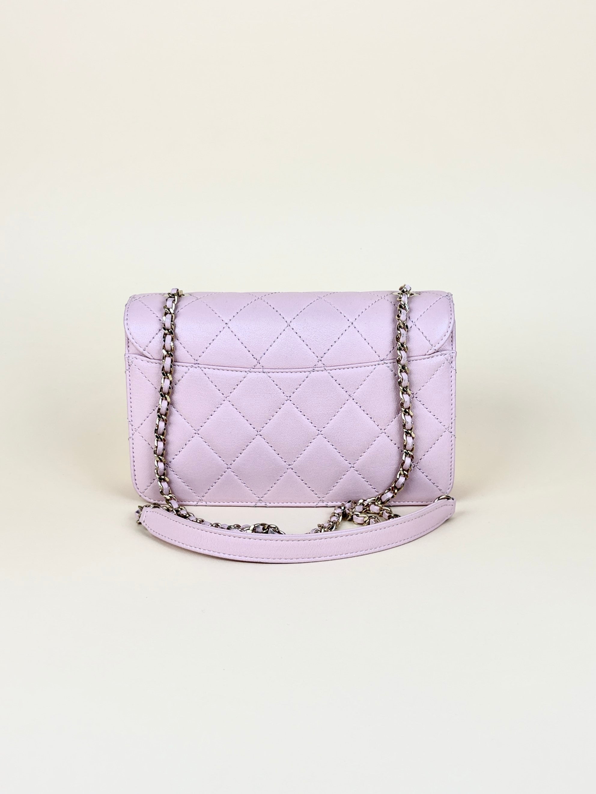 Chanel pink sheepskin quilted mini beauty lock flap bag