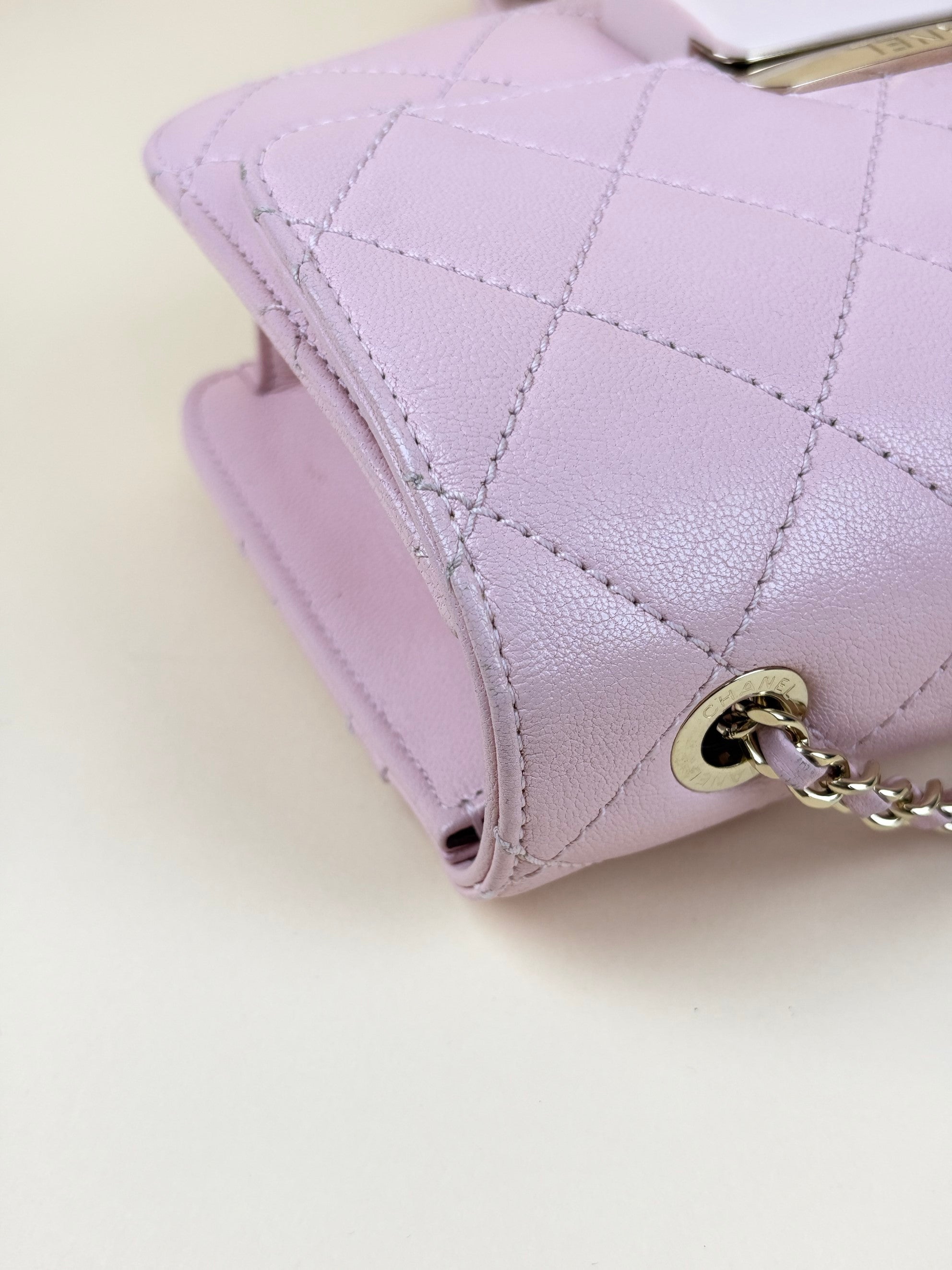 Chanel pink sheepskin quilted mini beauty lock flap bag