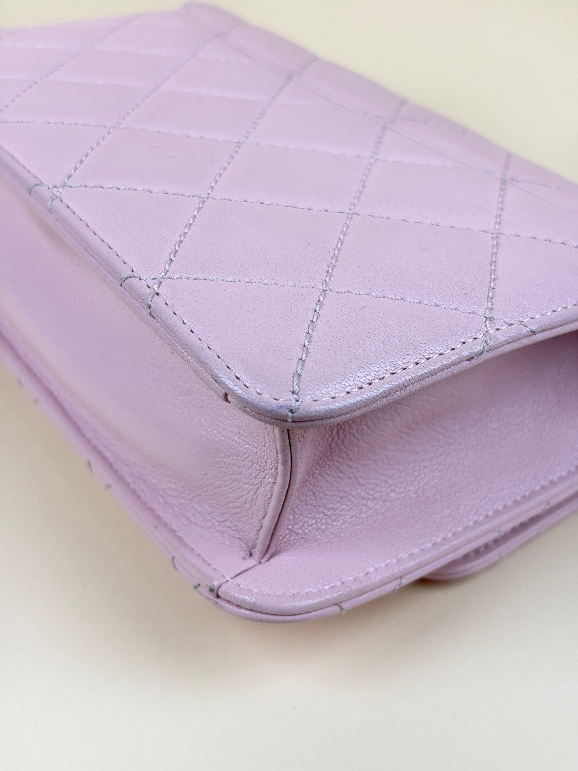 Chanel pink sheepskin quilted mini beauty lock flap bag