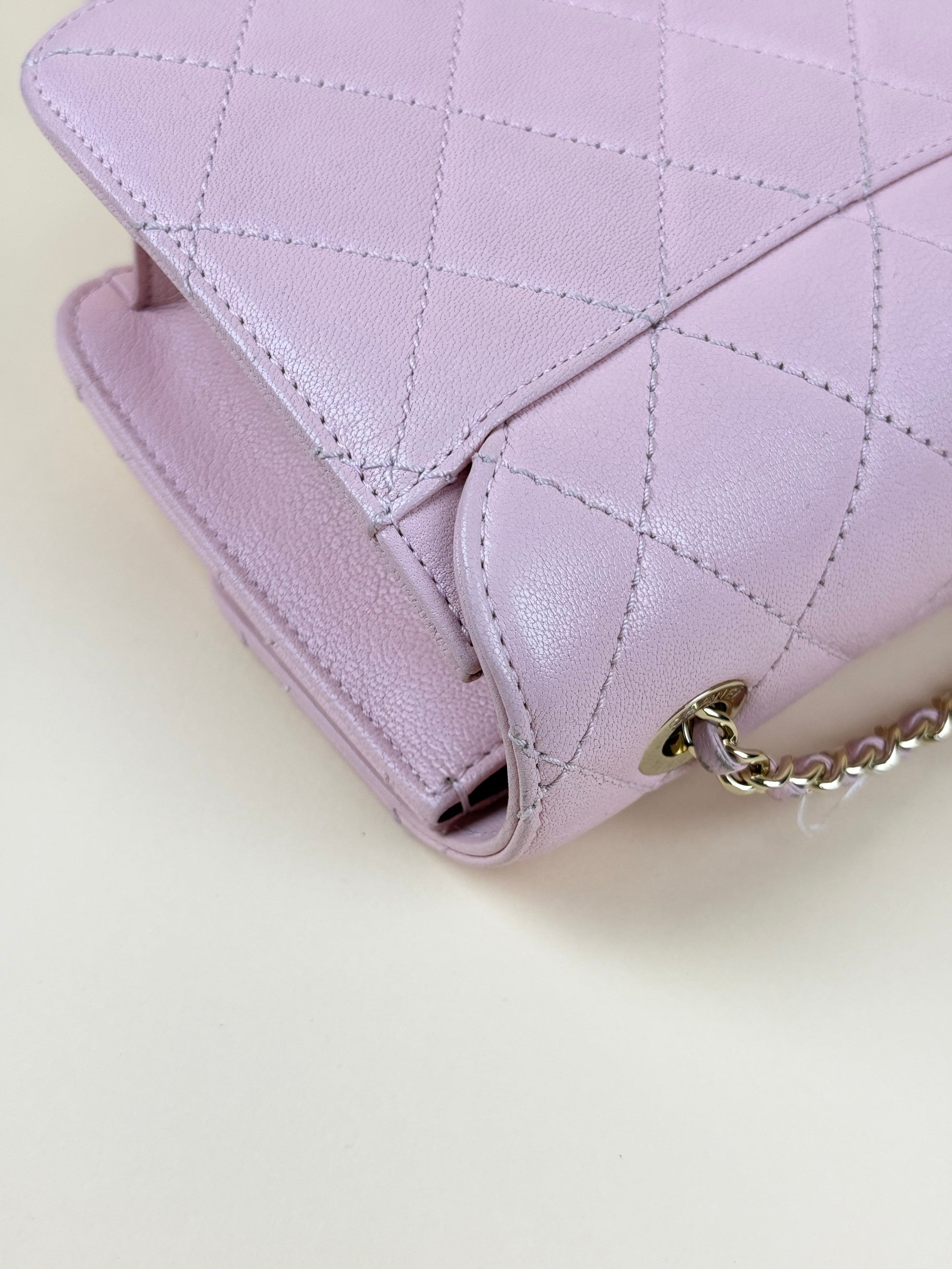 Chanel pink sheepskin quilted mini beauty lock flap bag