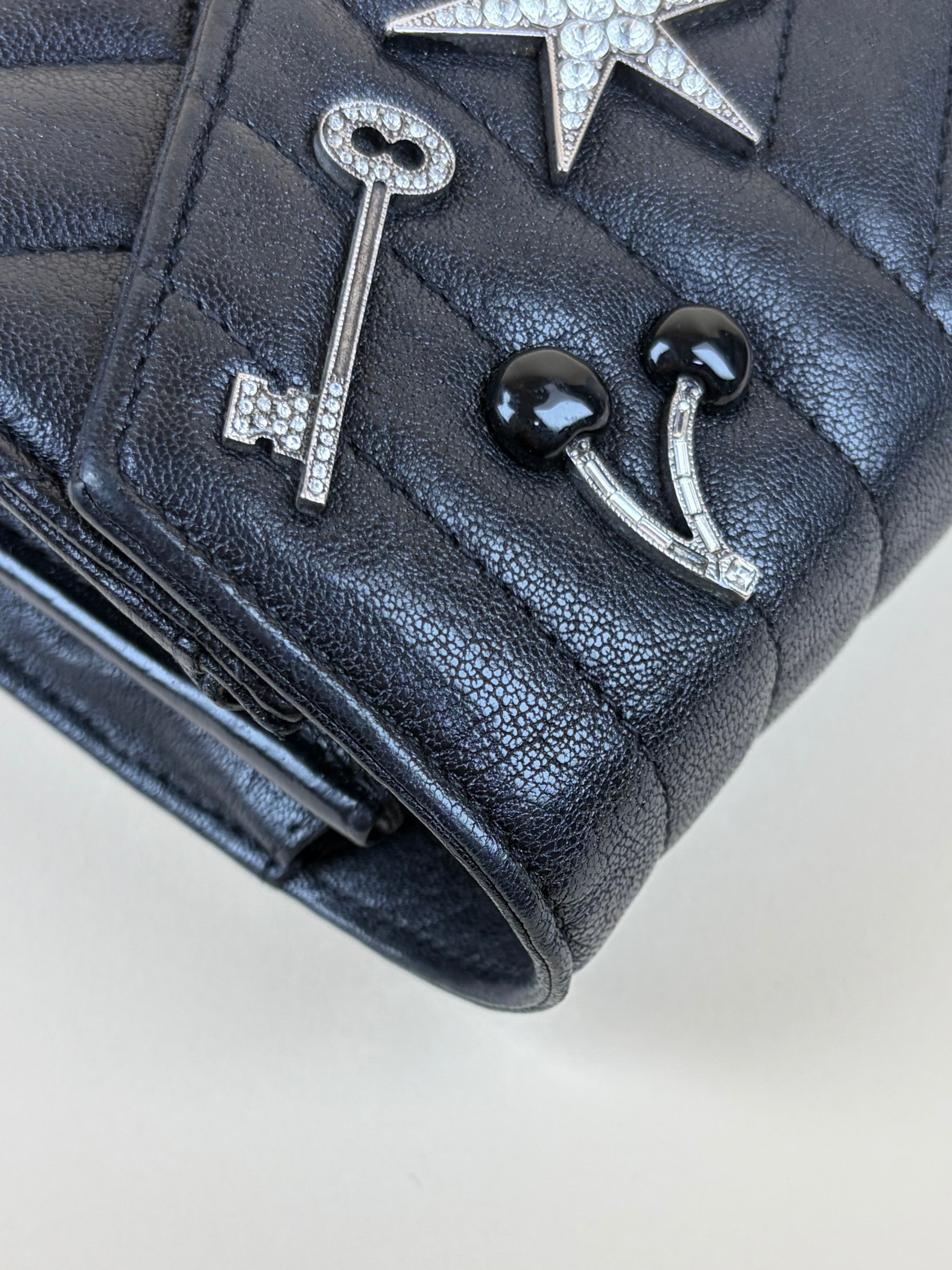 YSL Black Mixed matelassé monogram charms chain wallet
