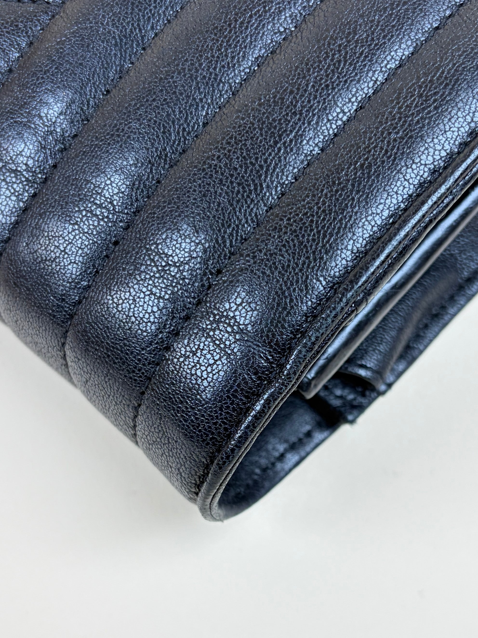 YSL Black Mixed matelassé monogram charms chain wallet
