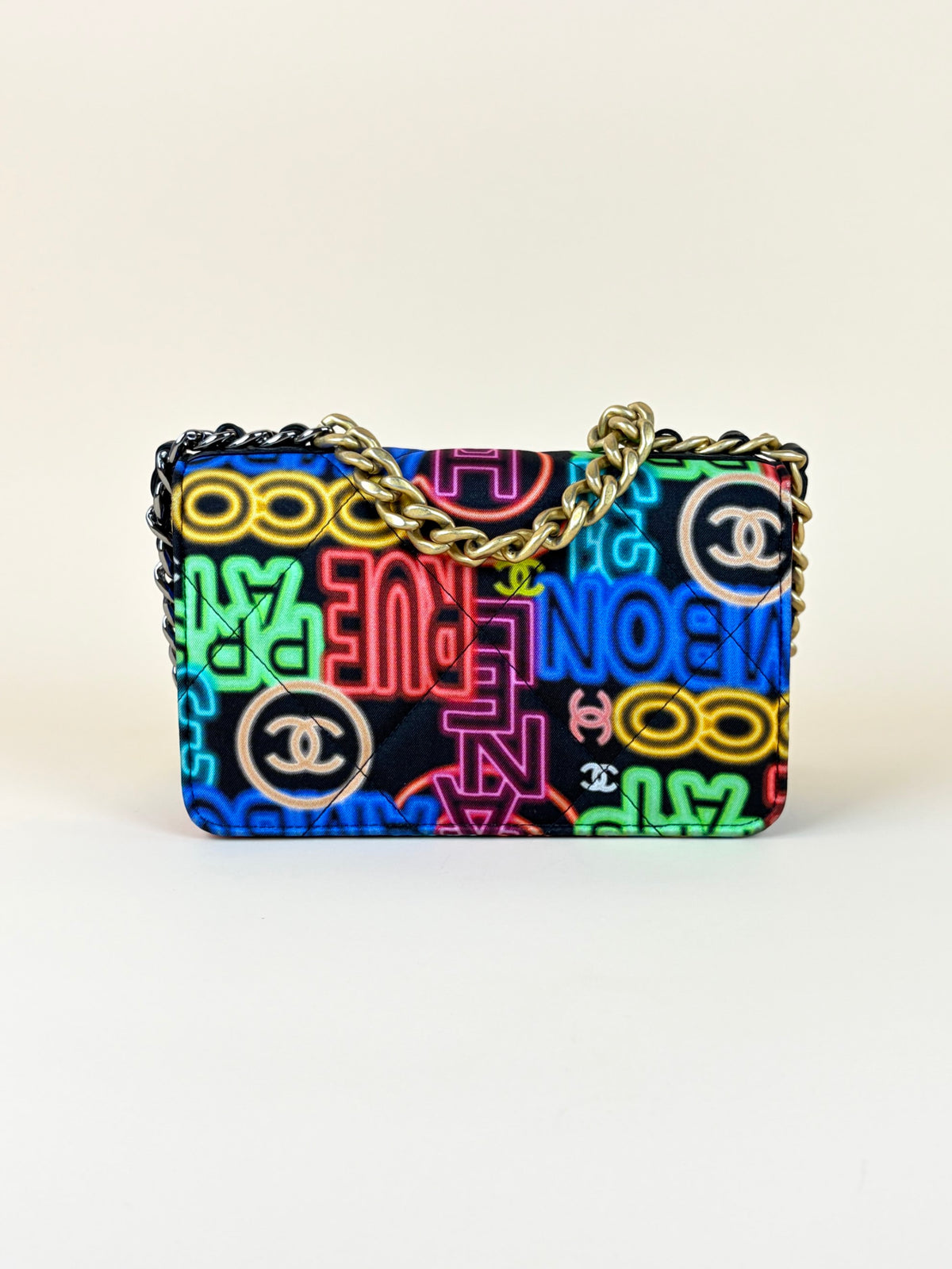 Chanel fabric printed Chanel 19 wallet on chain black
