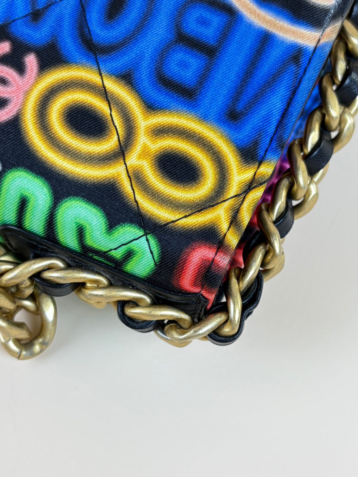 Chanel fabric printed Chanel 19 wallet on chain black