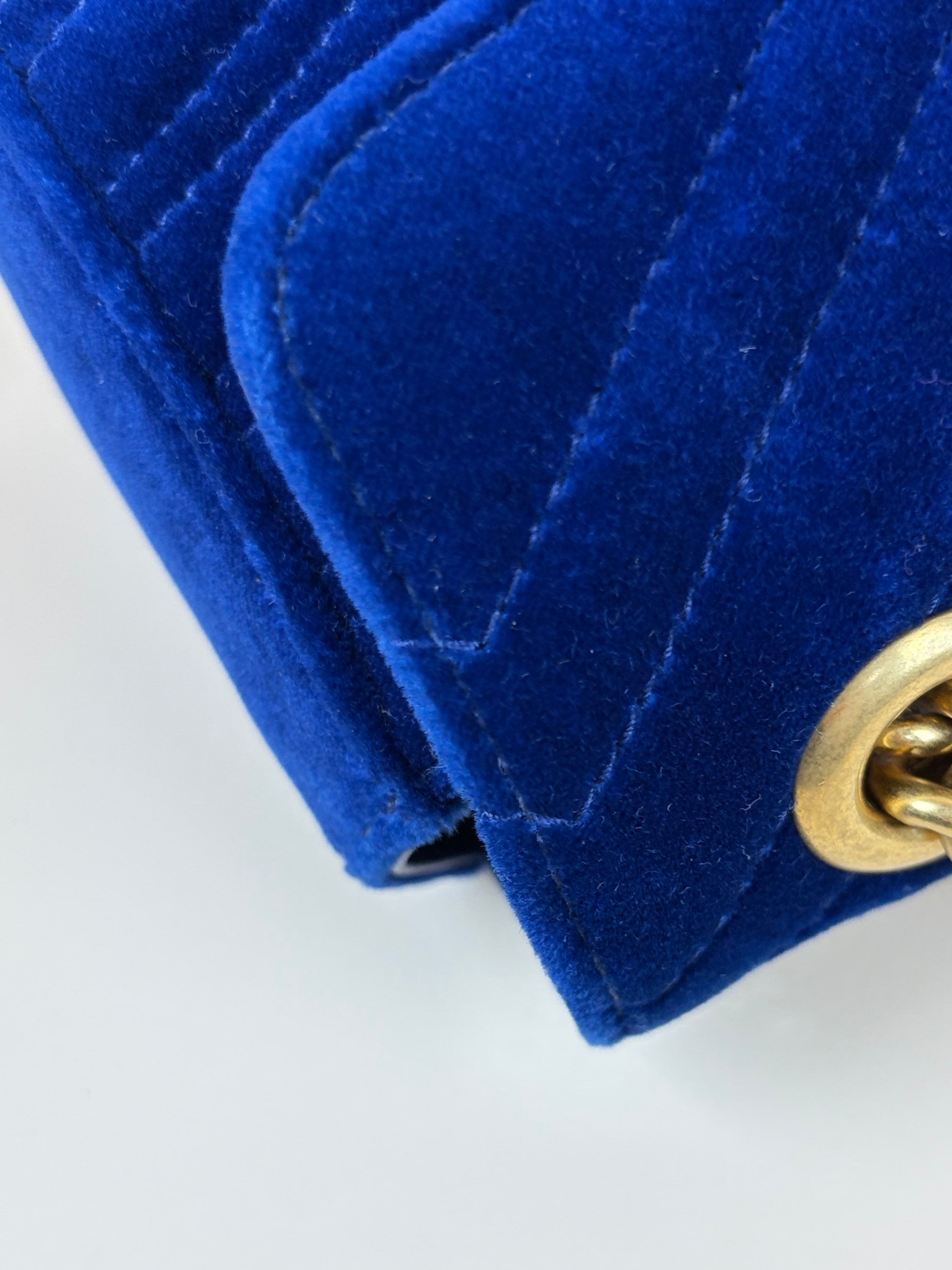 Gucci cobalt Blue GG Marmont Velvet small matelassé Shoulder Bag