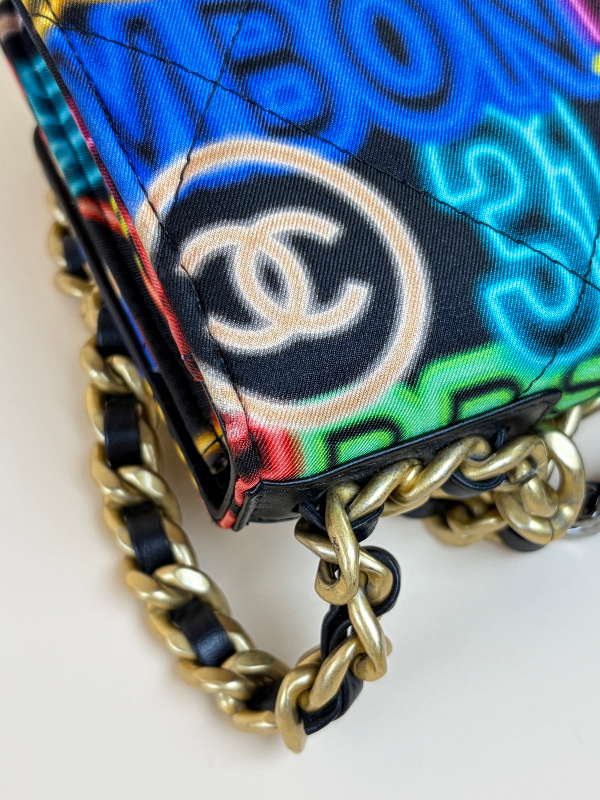 Chanel fabric printed Chanel 19 wallet on chain black