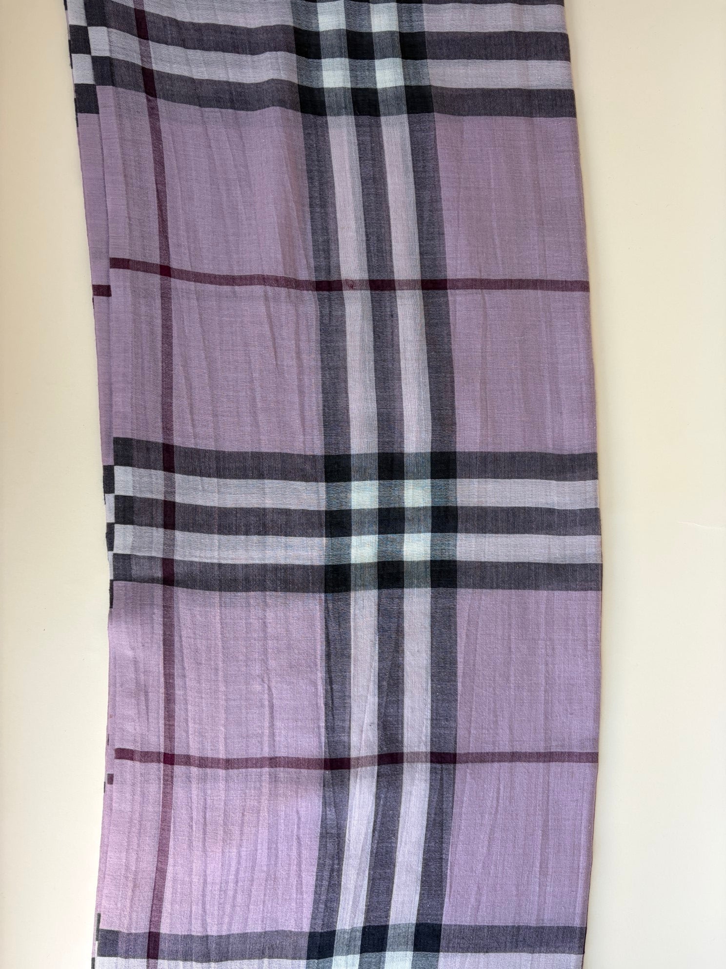 Burberry Pink House Check Print Fringed Scarf