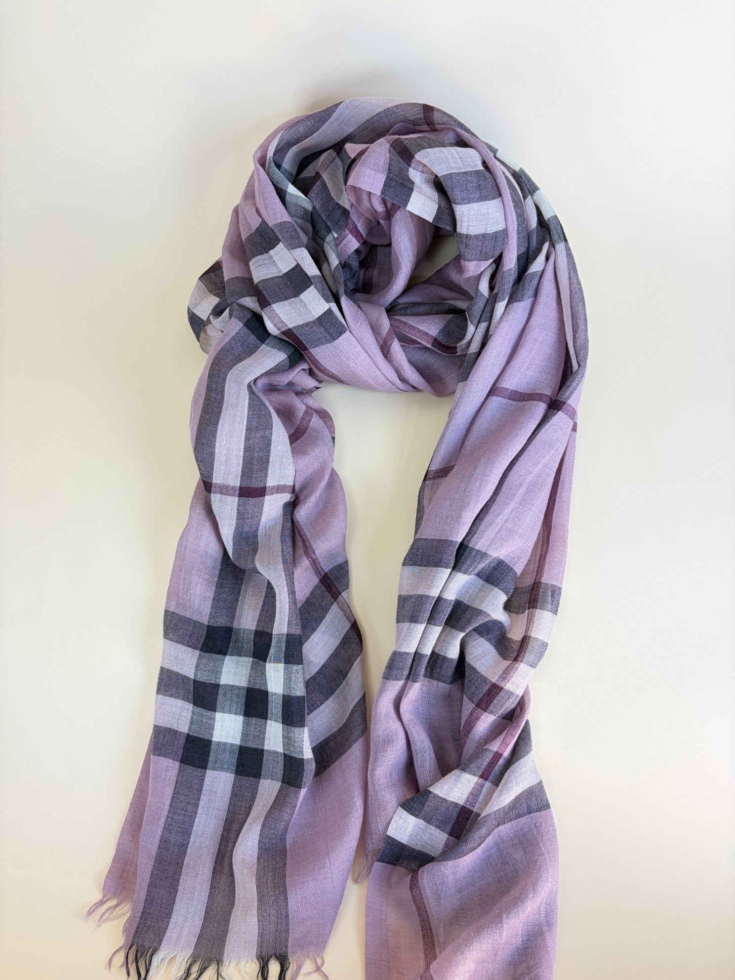 Burberry Pink House Check Print Fringed Scarf