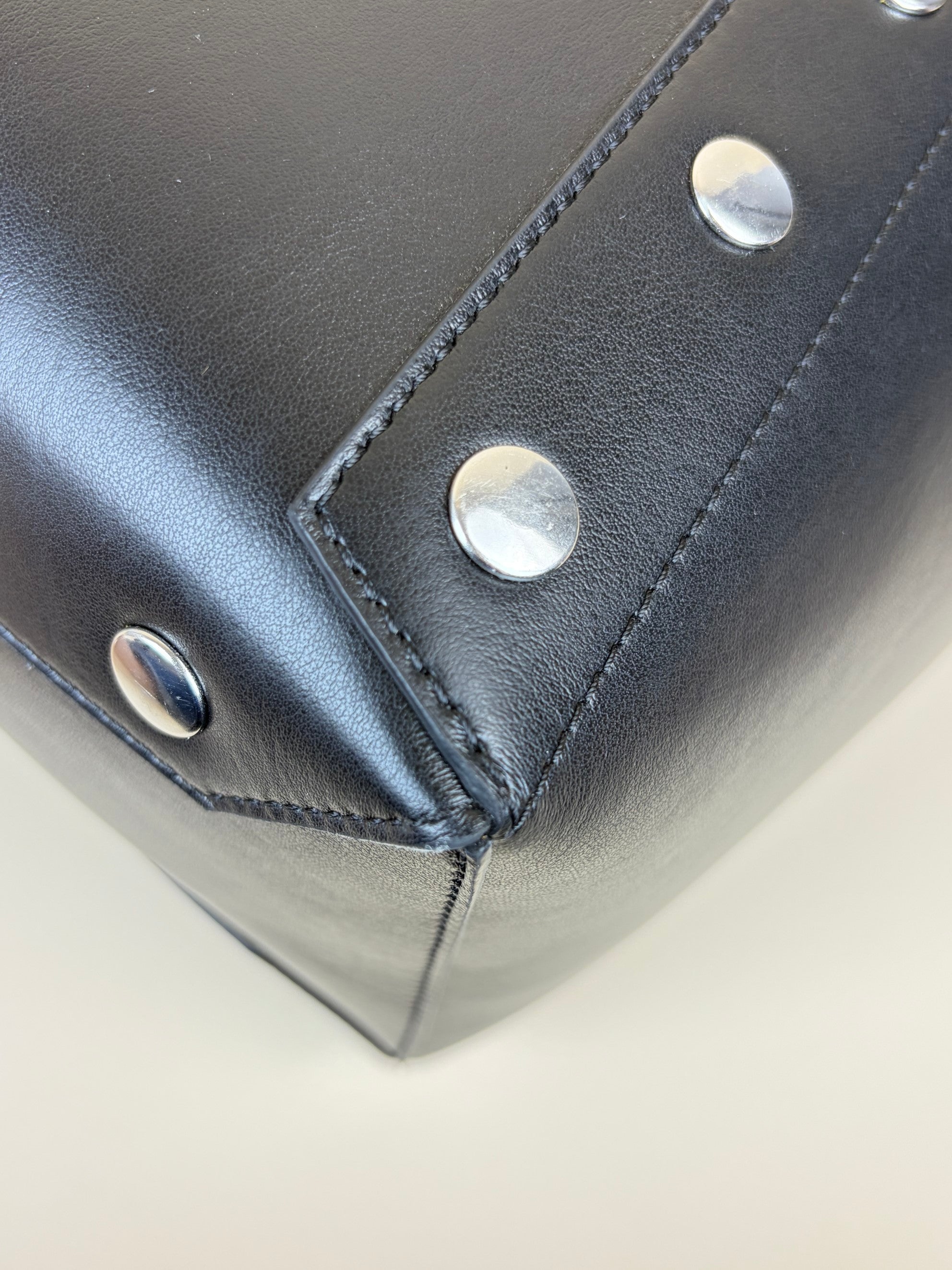 stella McCartney pitch black leather studs large tote bag
