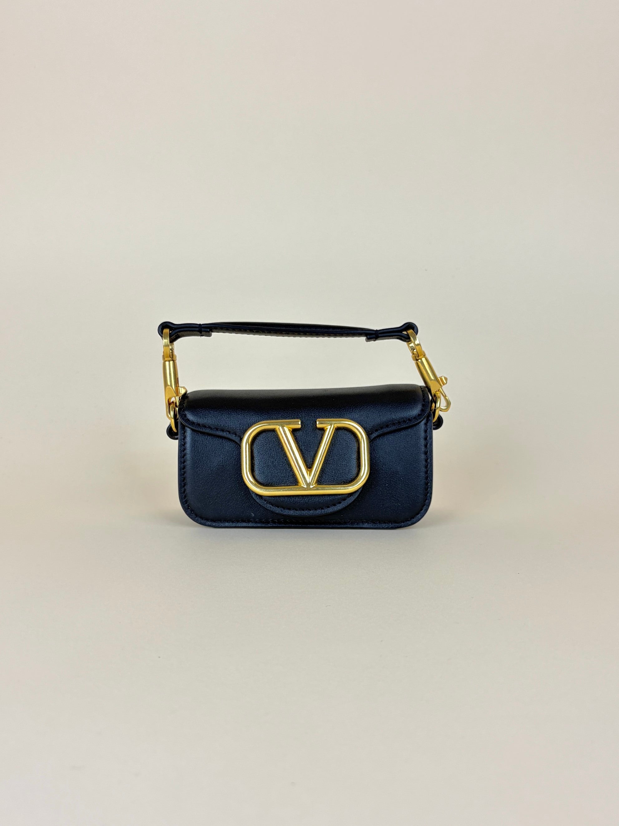 Valentino black calfskin v logo chain micro loco bag