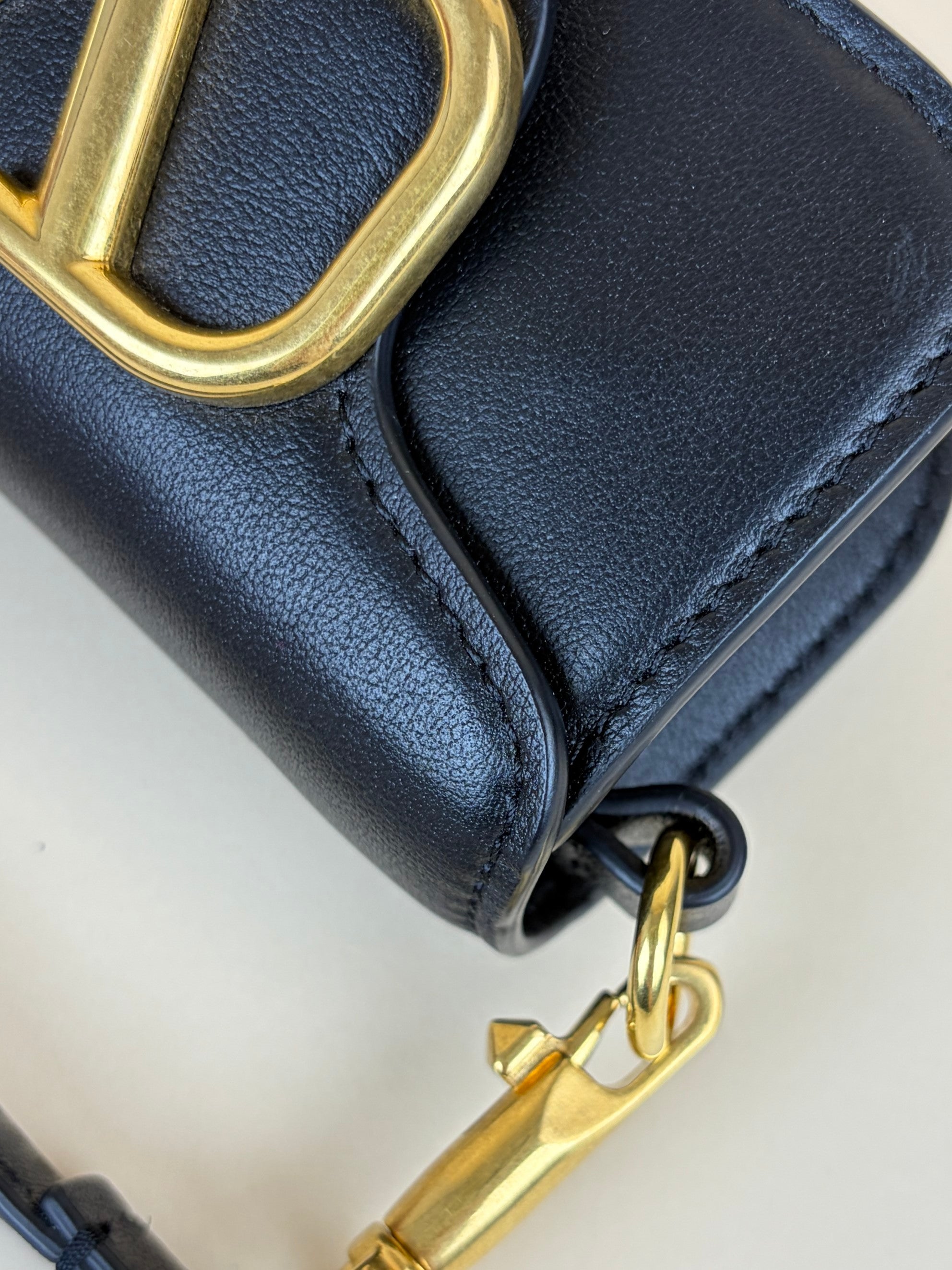 Valentino black calfskin v logo chain micro loco bag