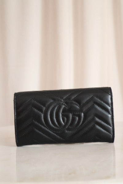 Gucci Black GG Marmont Flap Long Continental Wallet