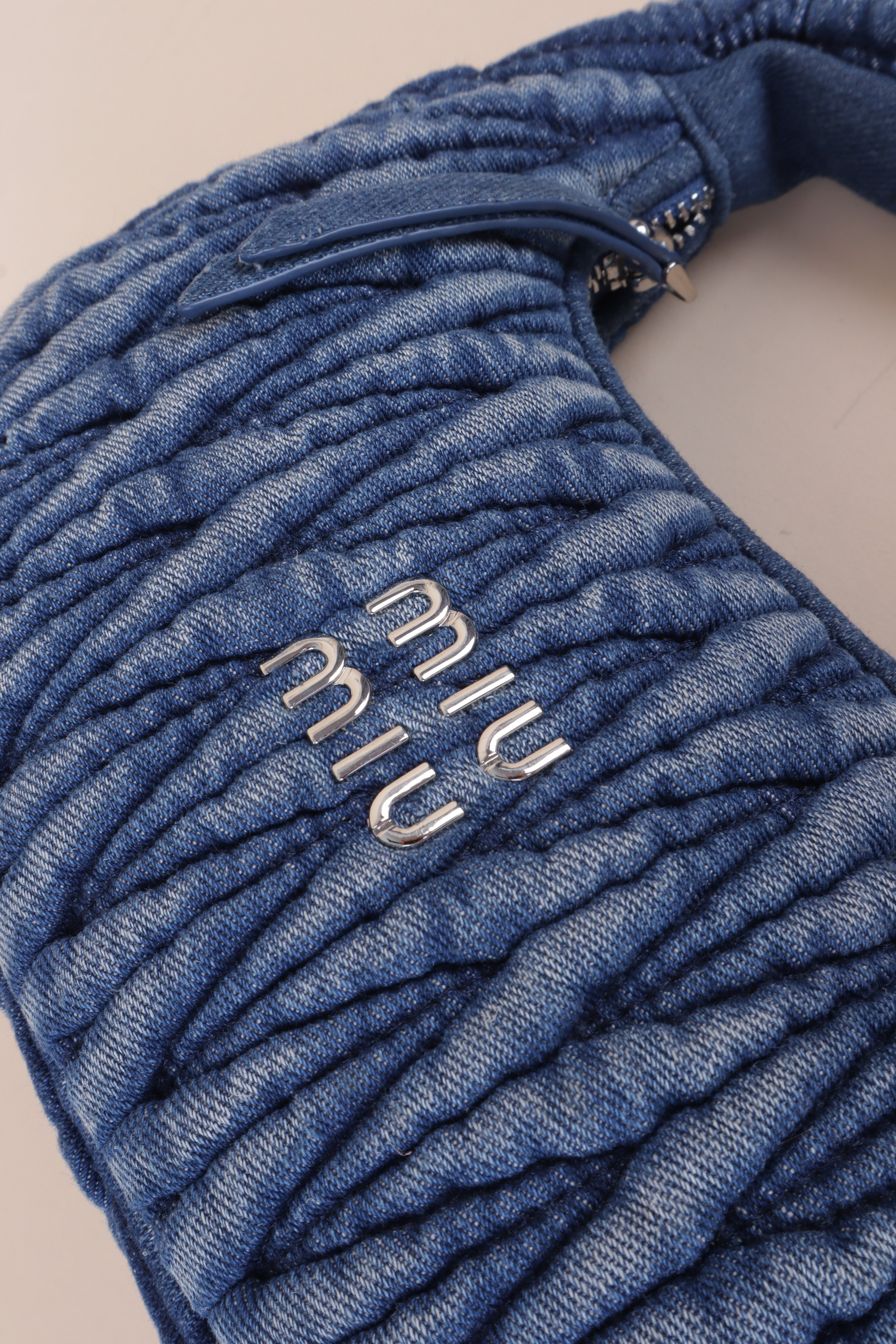 Miu Miu Blue Wander Regular Matelasse Denim Tote Bag with Strap