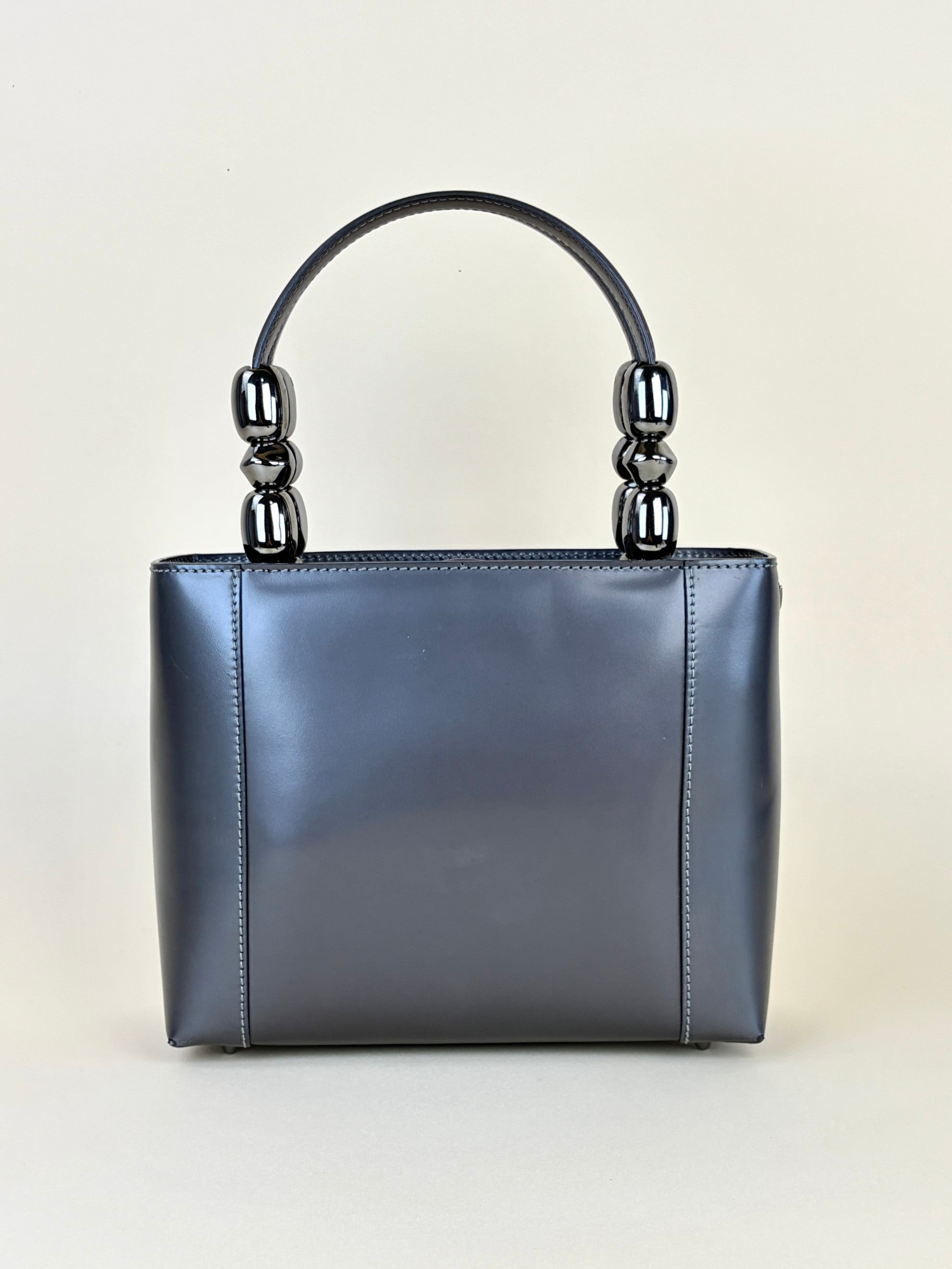 Dior dark grey patent chrome beaded malice small tote bag