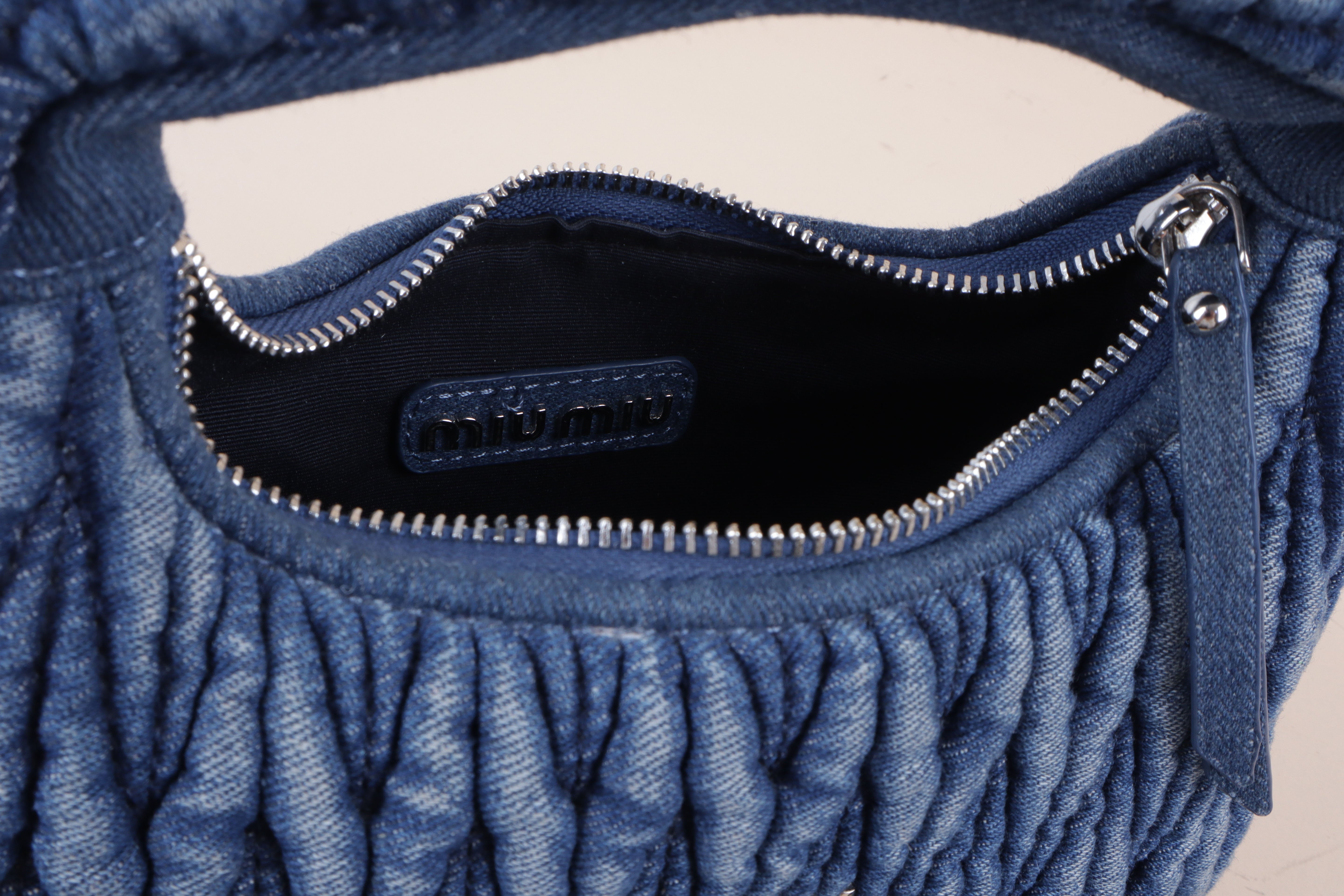 Miu Miu Blue Wander Regular Matelasse Denim Tote Bag with Strap