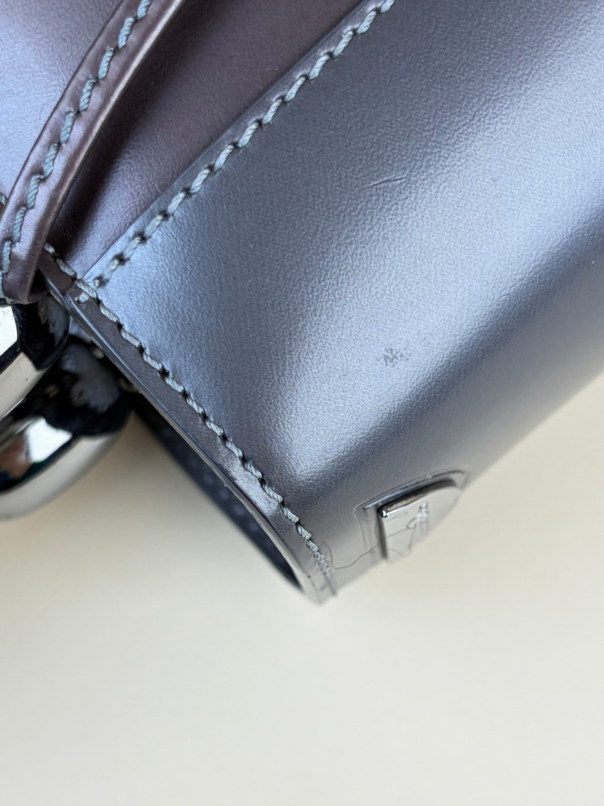 Dior dark grey patent chrome beaded malice small tote bag