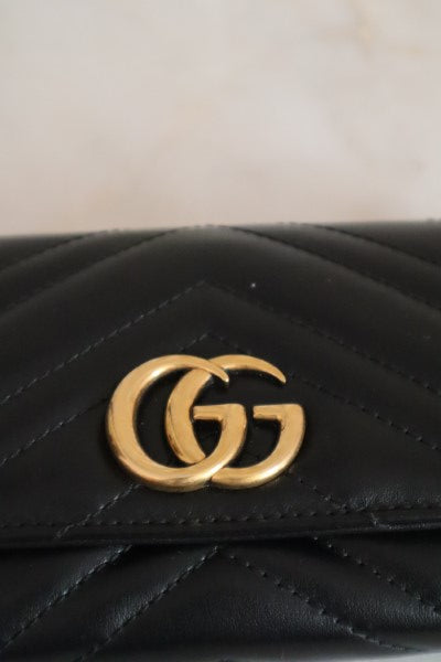 Gucci Black GG Marmont Flap Long Continental Wallet