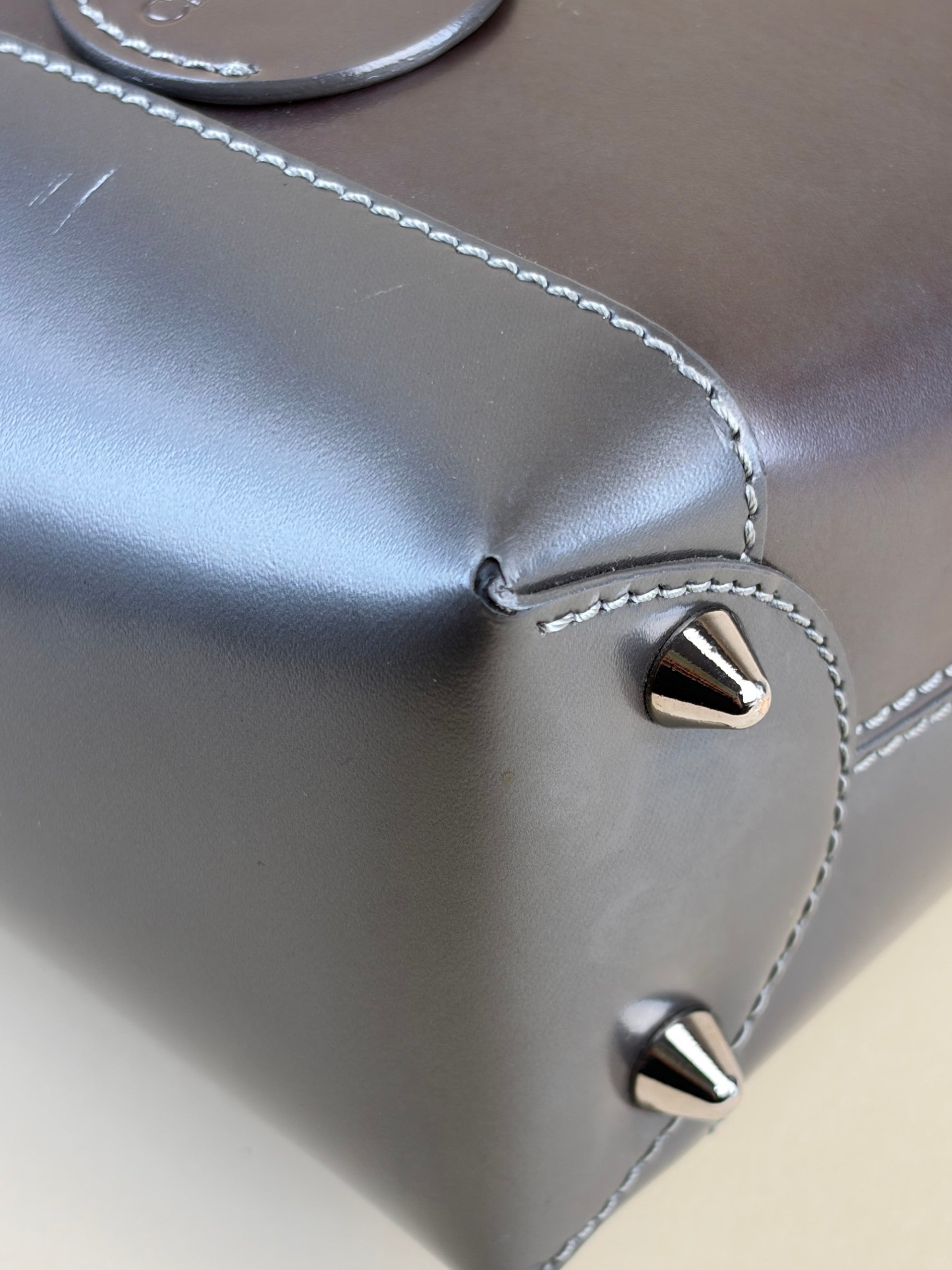 Dior dark grey patent chrome beaded malice small tote bag