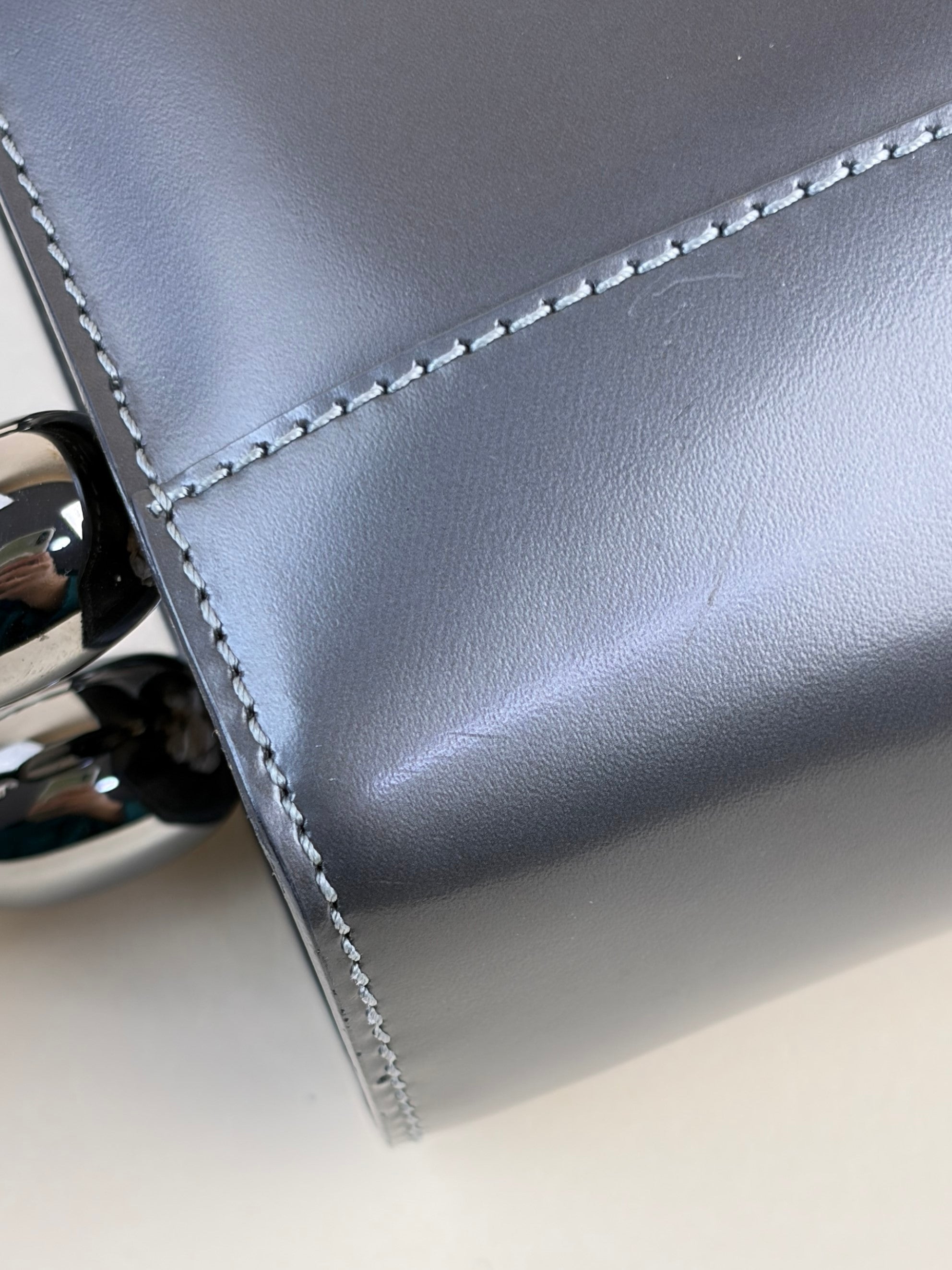 Dior dark grey patent chrome beaded malice small tote bag