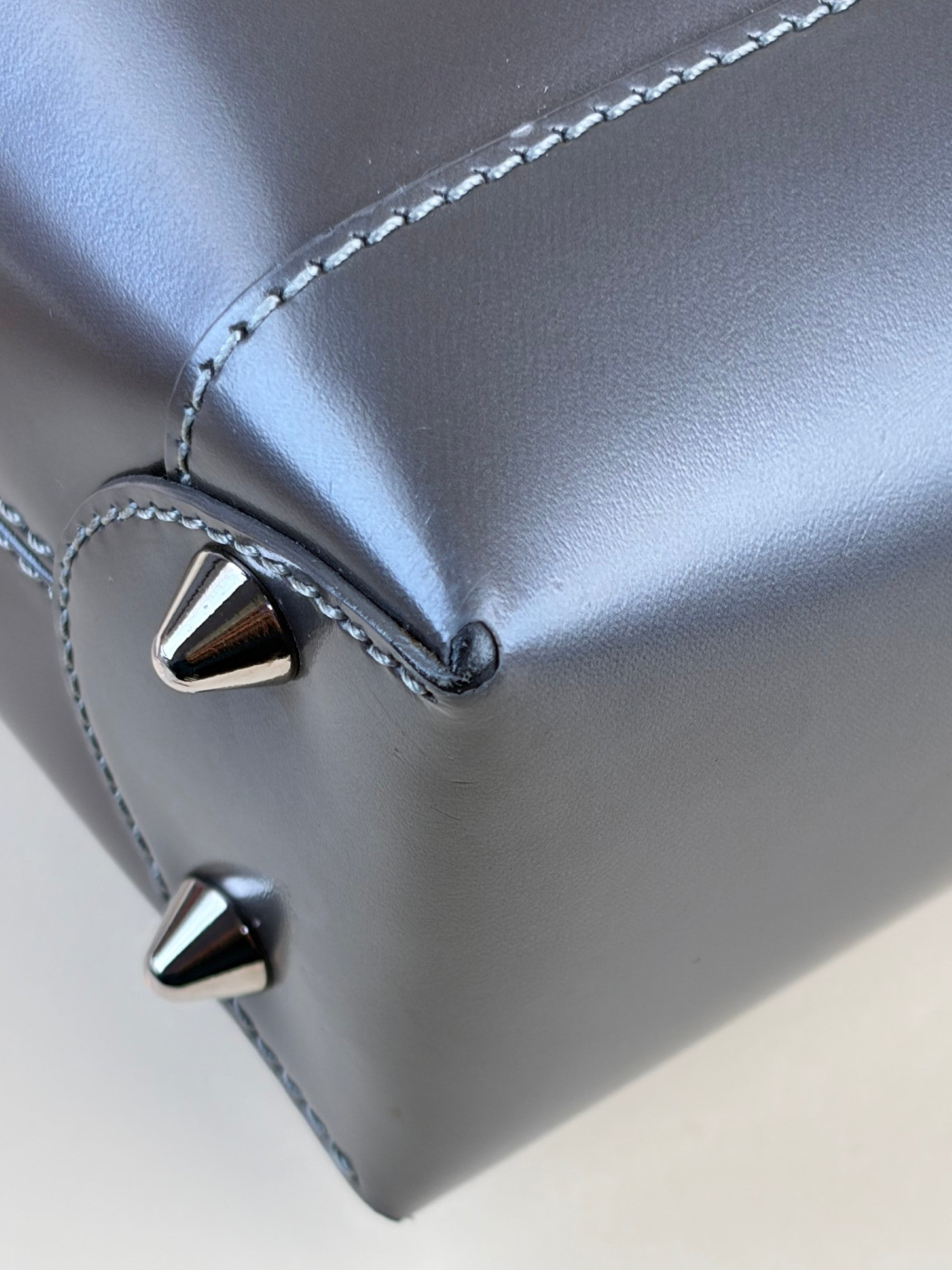 Dior dark grey patent chrome beaded malice small tote bag