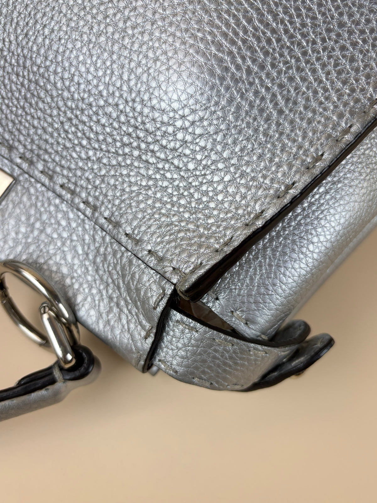 Fendi silver Selleria leather Peekaboo regular hand Bag