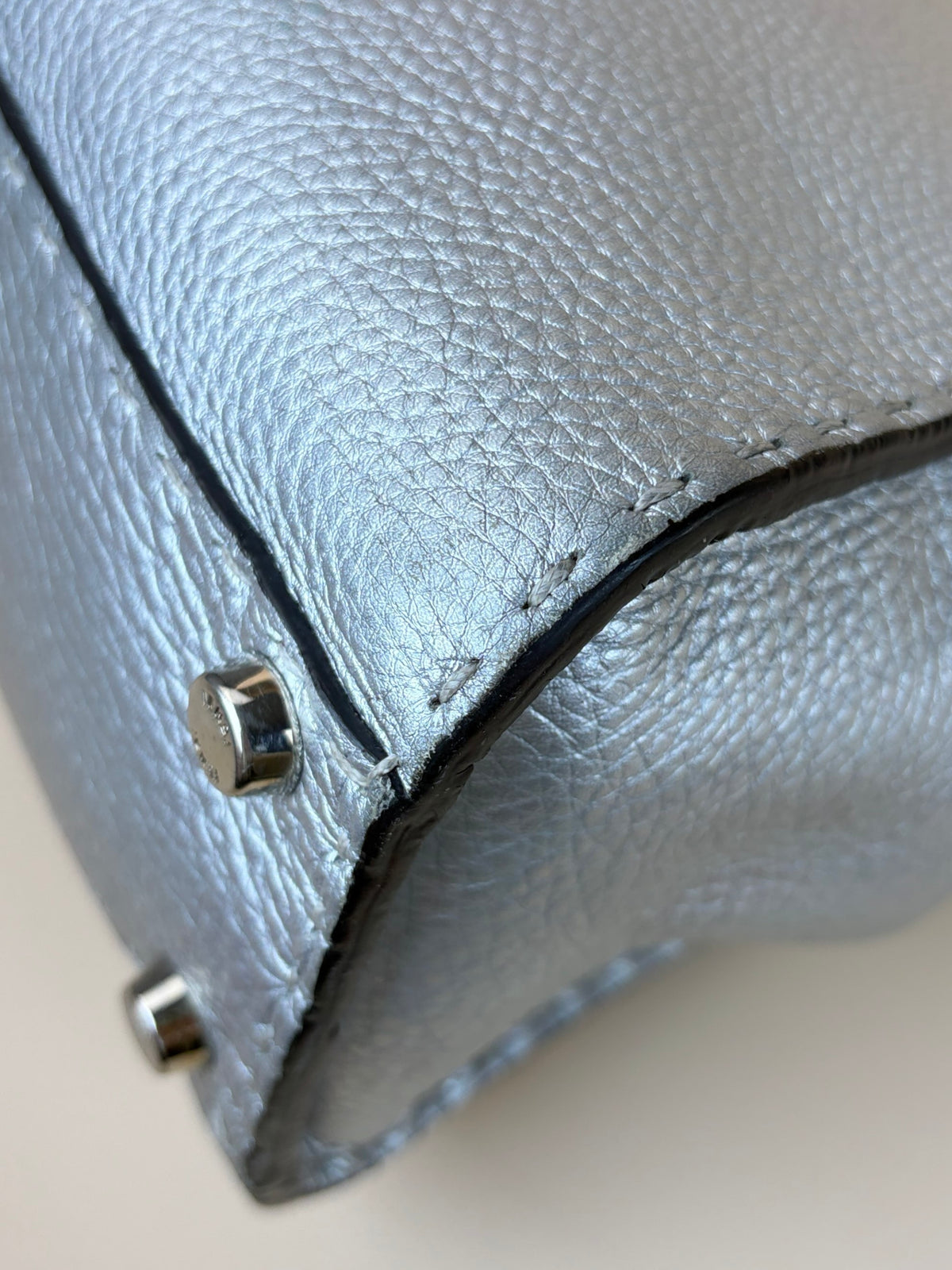 Fendi silver Selleria leather Peekaboo regular hand Bag