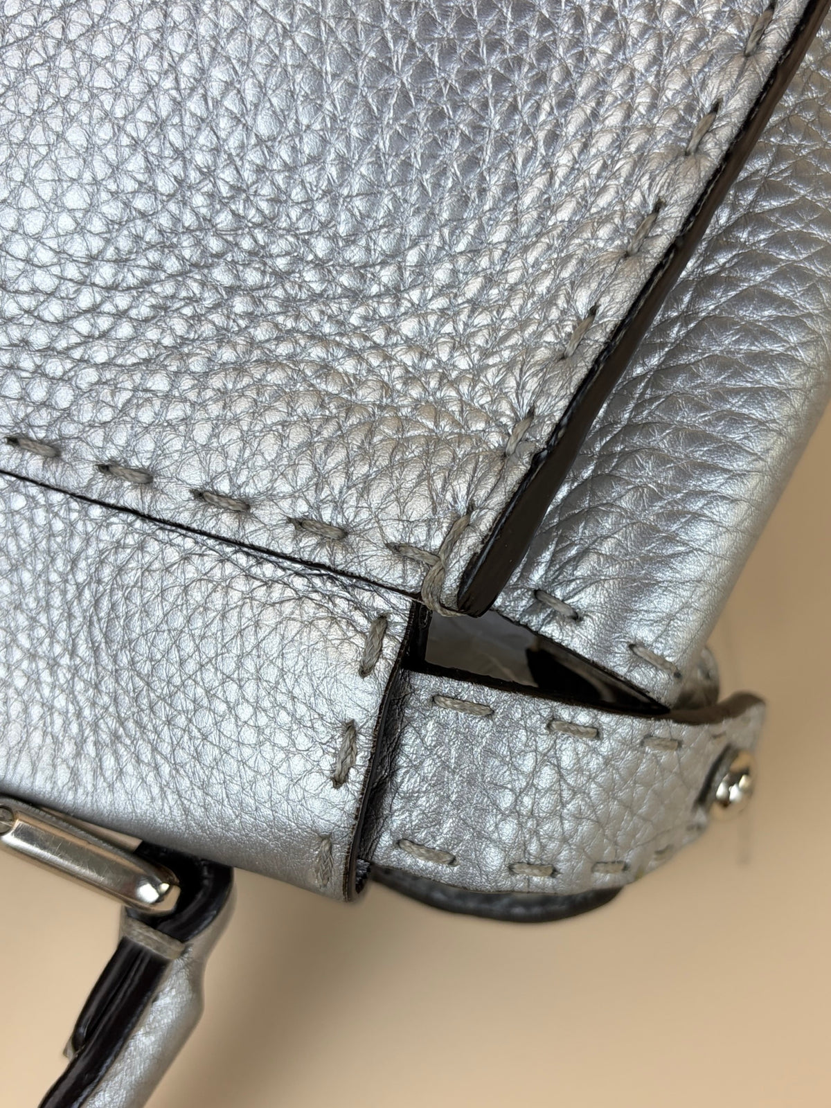 Fendi silver Selleria leather Peekaboo regular hand Bag