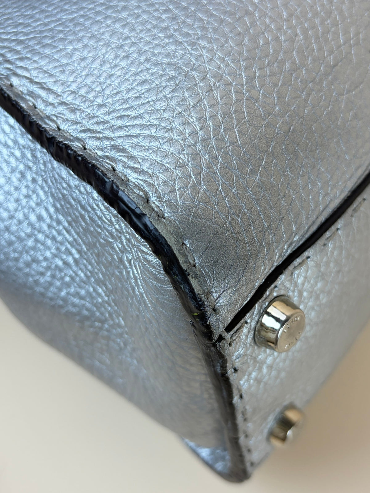 Fendi silver Selleria leather Peekaboo regular hand Bag