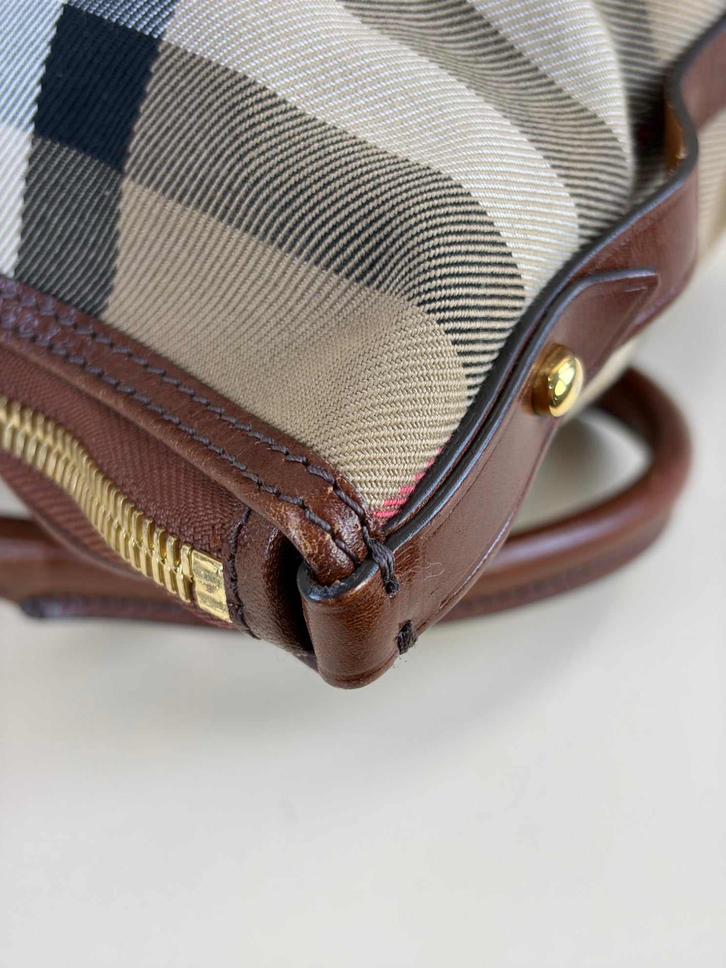 Burberry Dark Tan Bridle House Check Small Salisbury Tote Bag