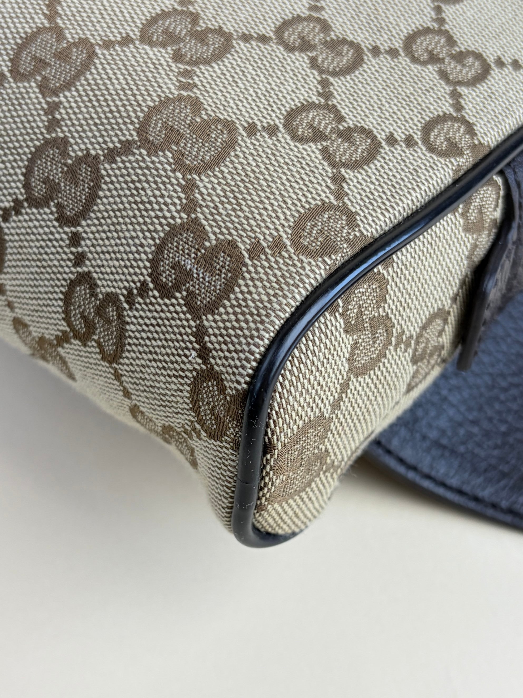 Gucci dark brown leather and gg monogram canvas belt bag