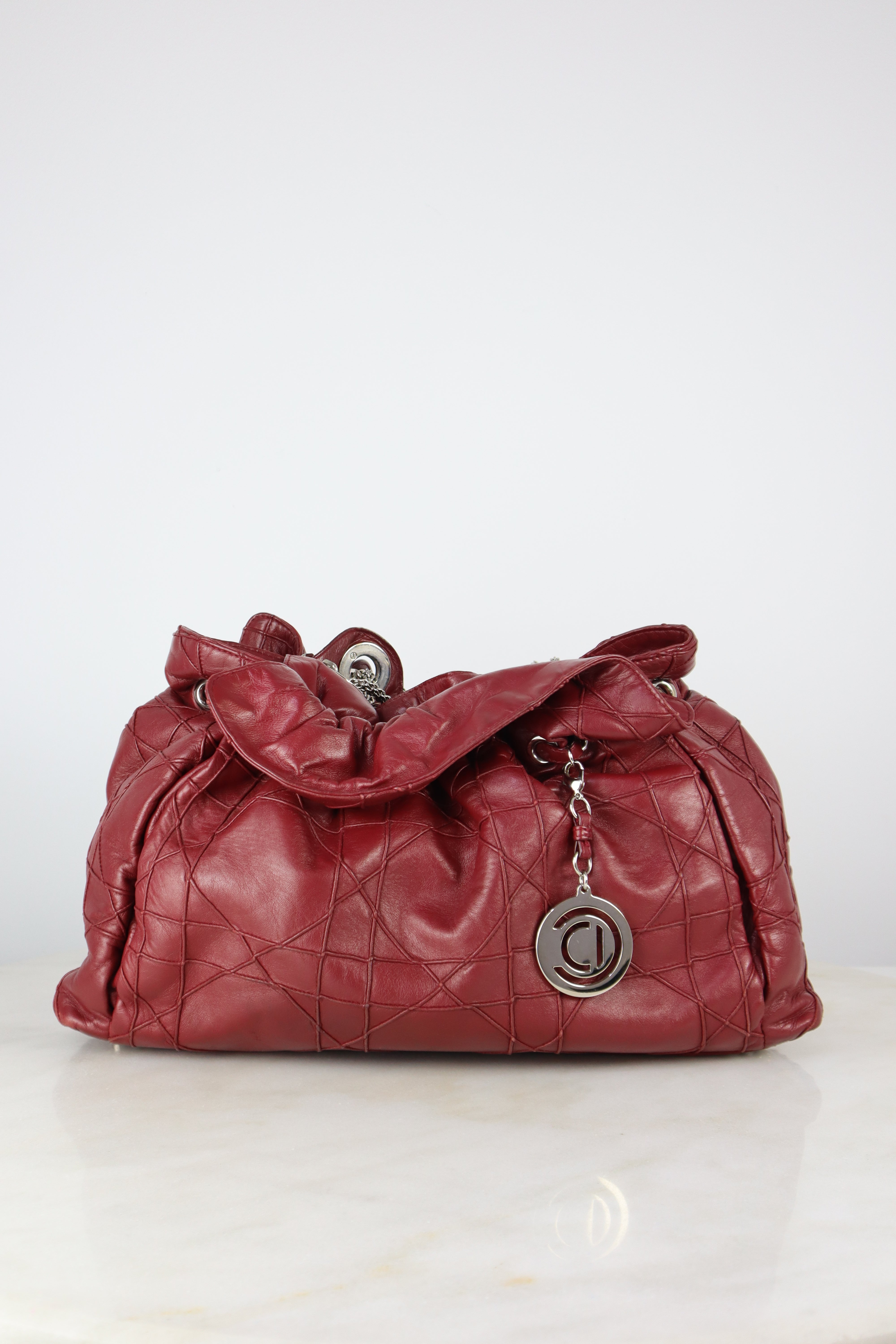 Christian Dior Red Cannage Le Trente Shoulder Bag W/ Bag Charm