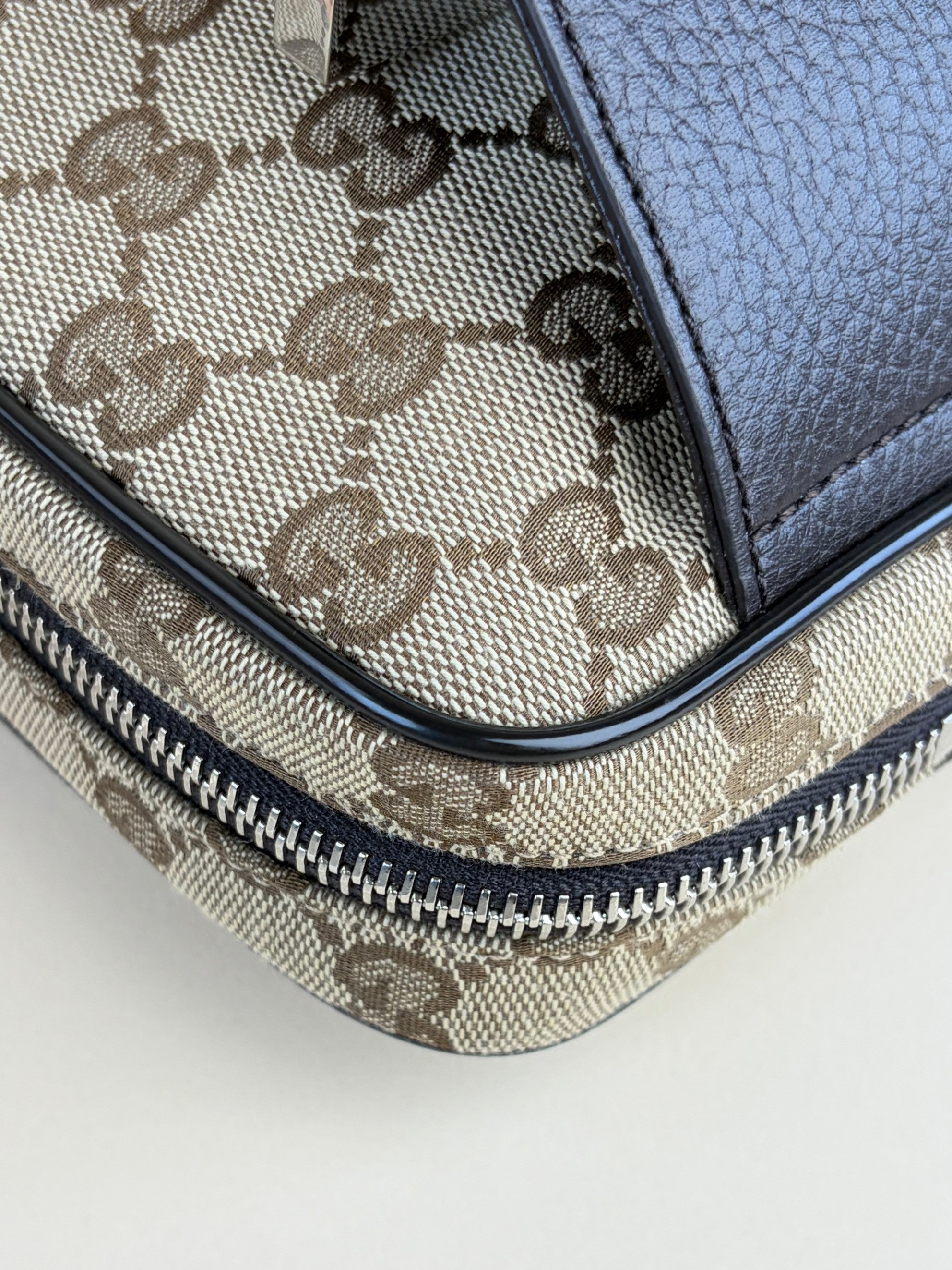 Gucci dark brown leather and gg monogram canvas belt bag