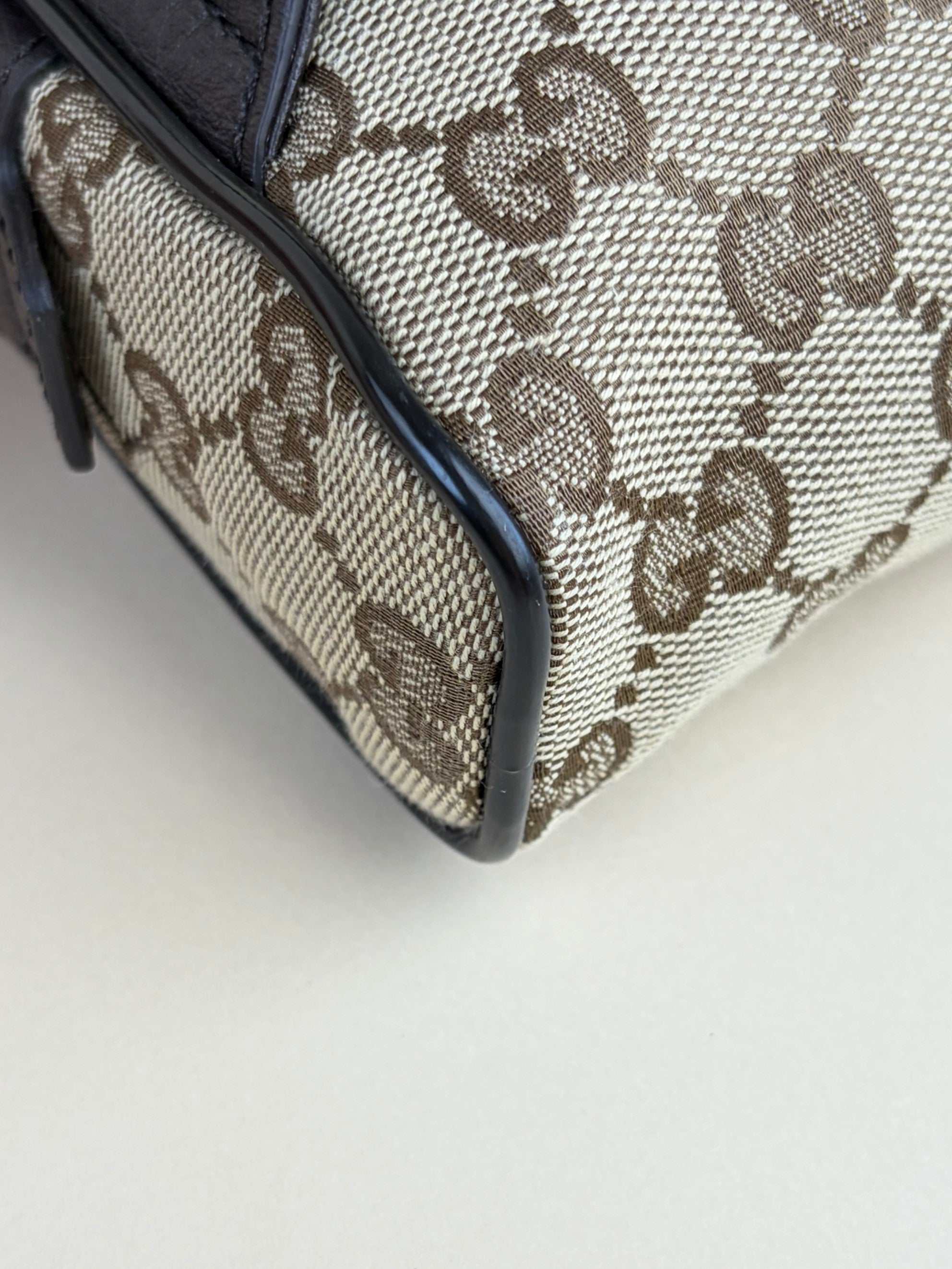 Gucci dark brown leather and gg monogram canvas belt bag