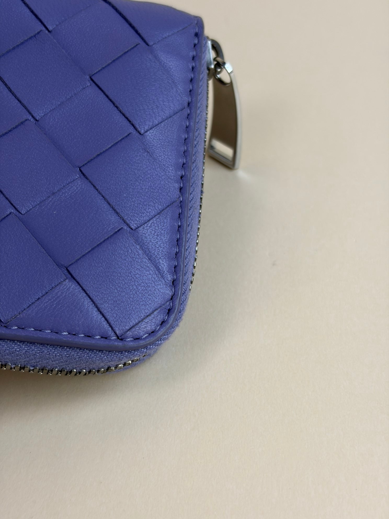 BOTTEGA Veneta lavender intercalator small leather zip around coin purse