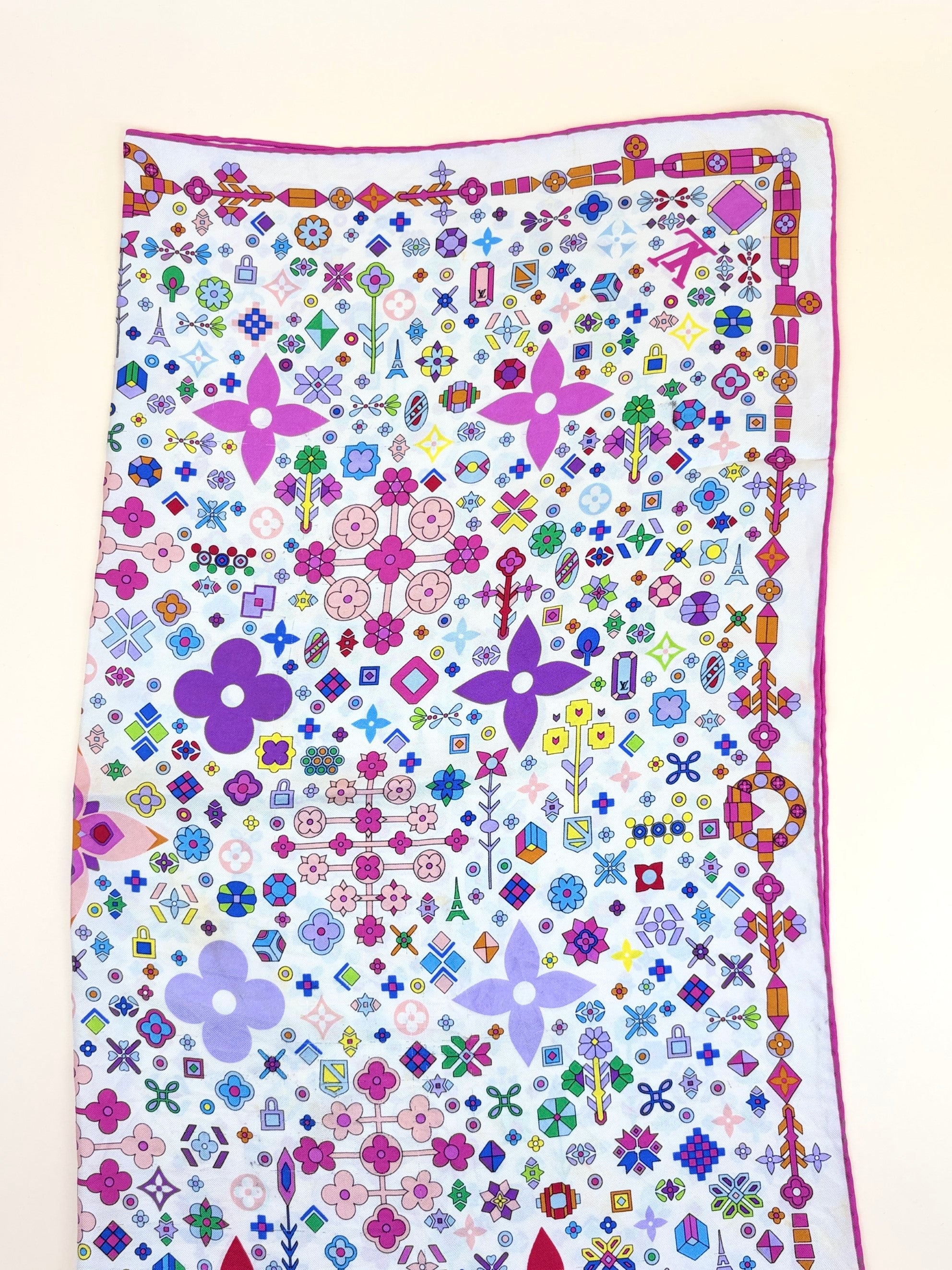 louis Vuitton lv x tm super flat multicolor silk square scarf