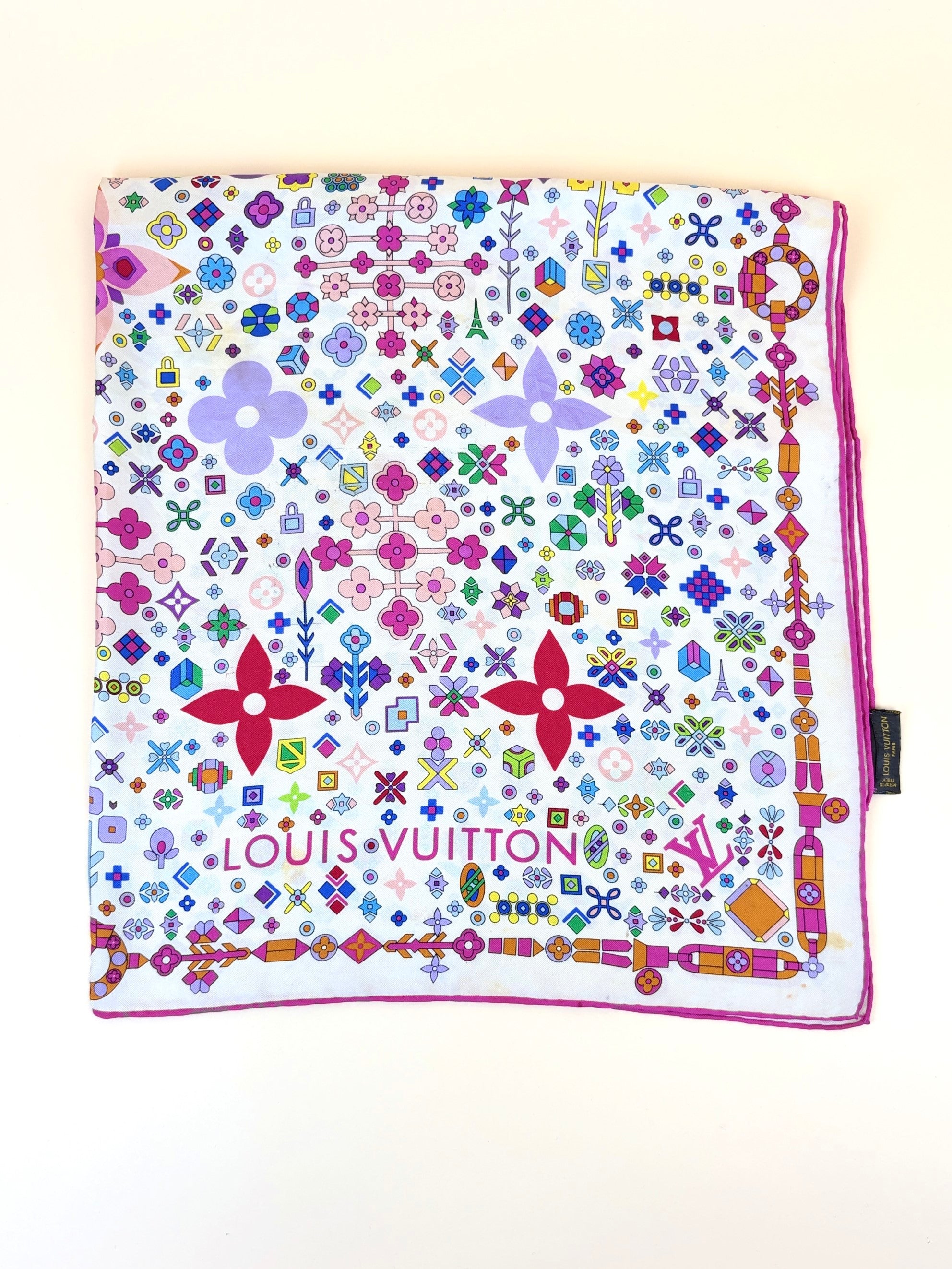 louis Vuitton lv x tm super flat multicolor silk square scarf