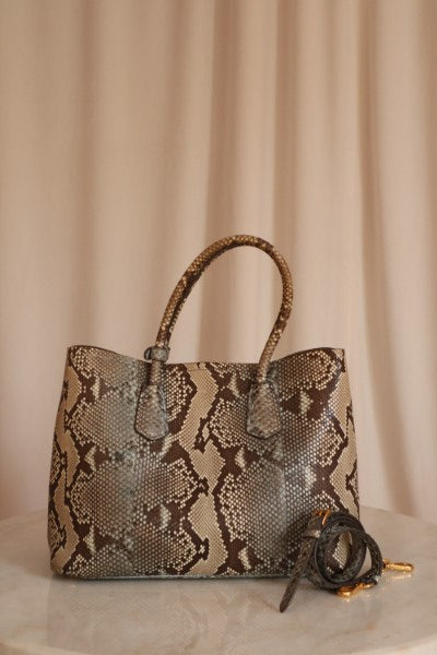 Prada Bicolor Python Cuir Medium Double Tote Bag