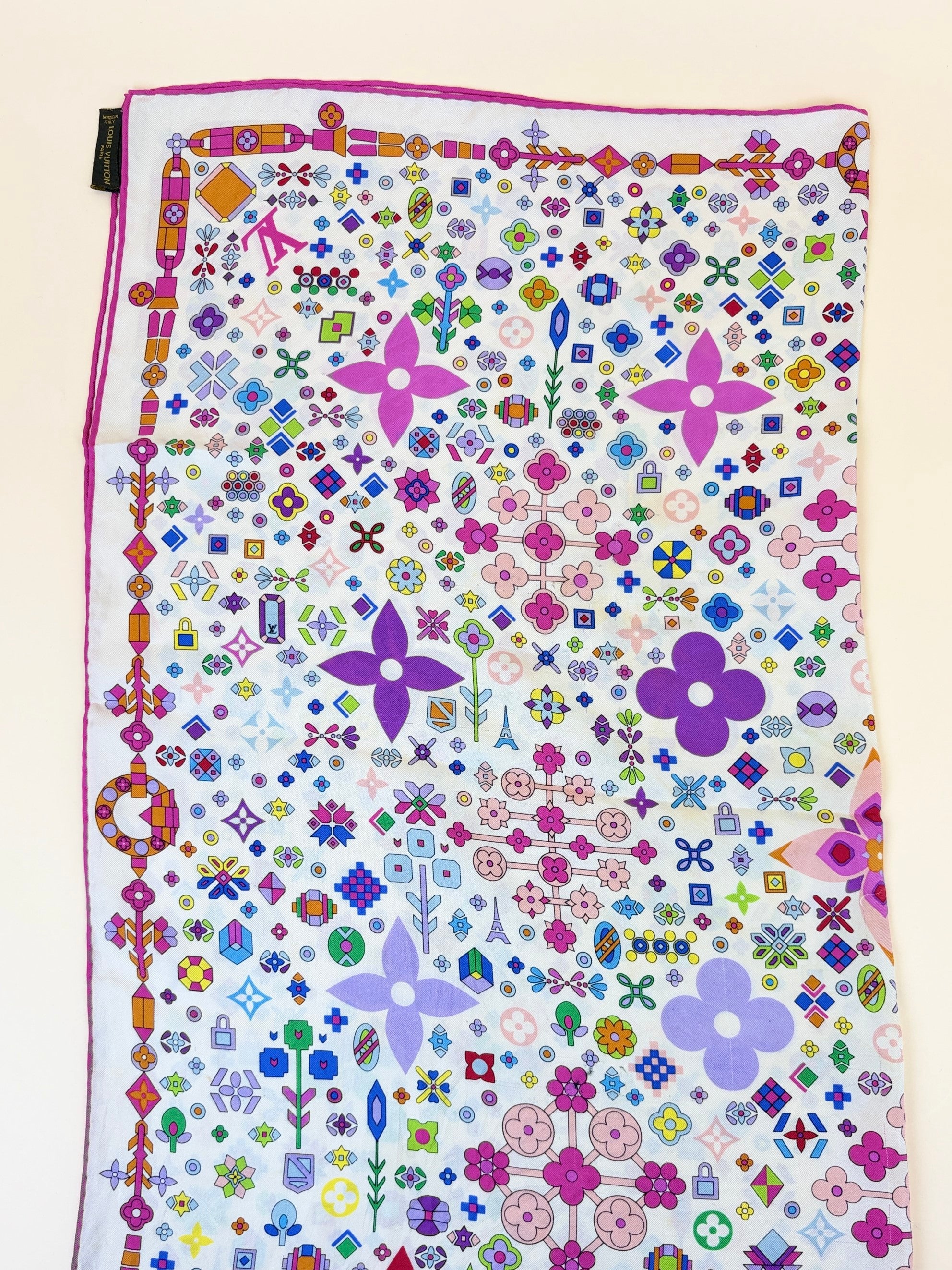 louis Vuitton lv x tm super flat multicolor silk square scarf