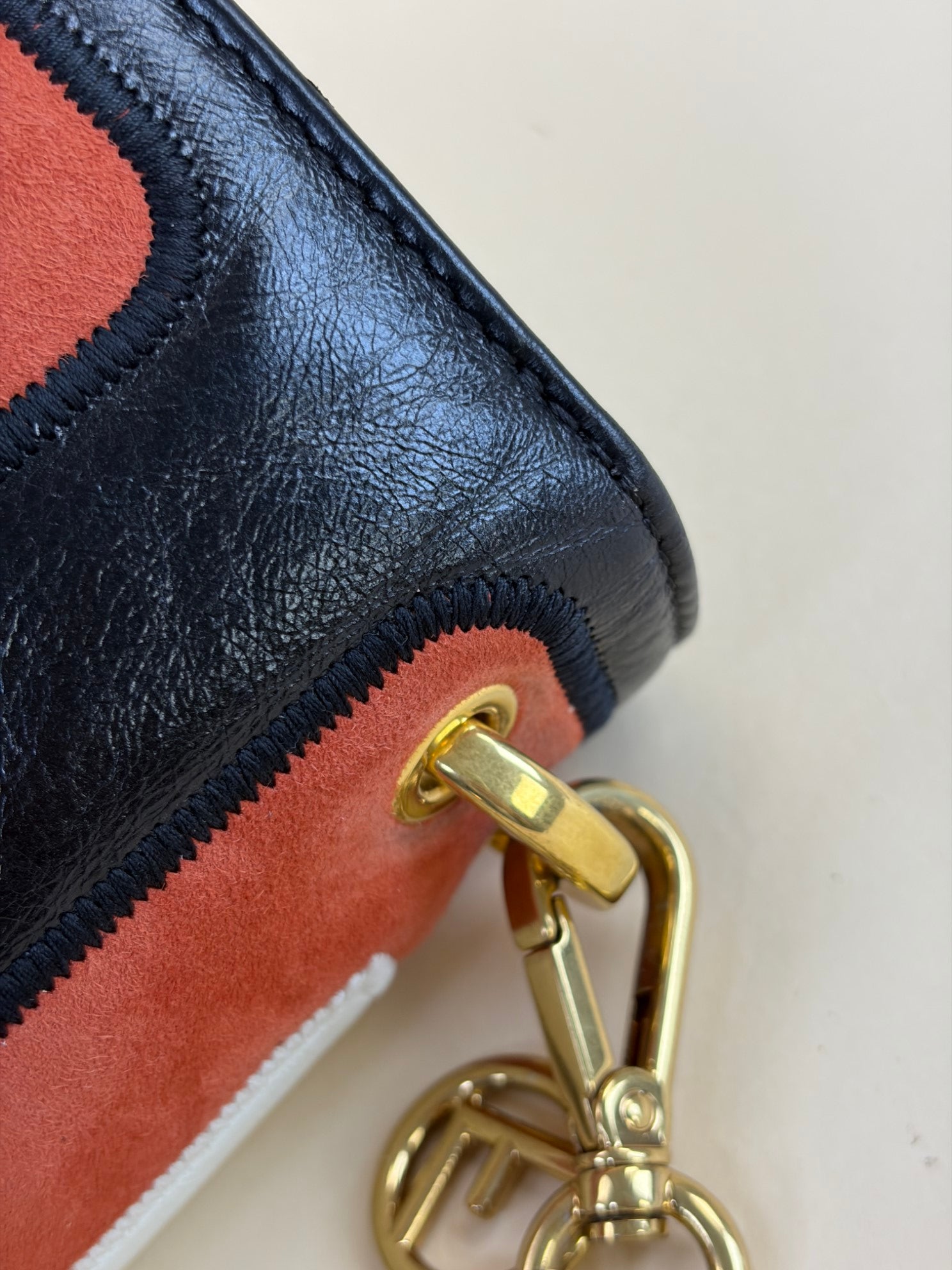 Fendi quilted leather multi color leather suede kan u