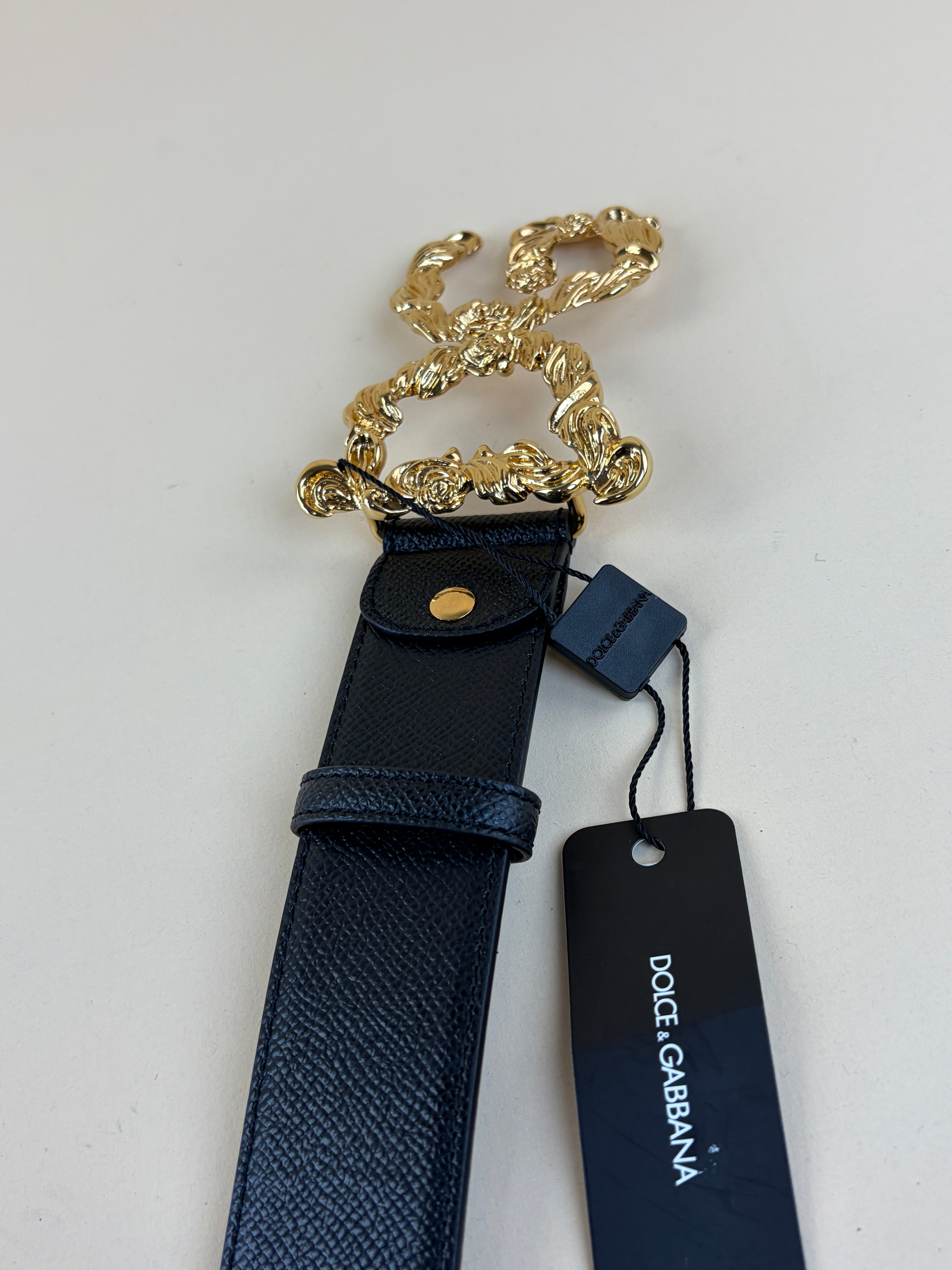 Dolce & Gabbana Black Baroque DG Logo Belt
