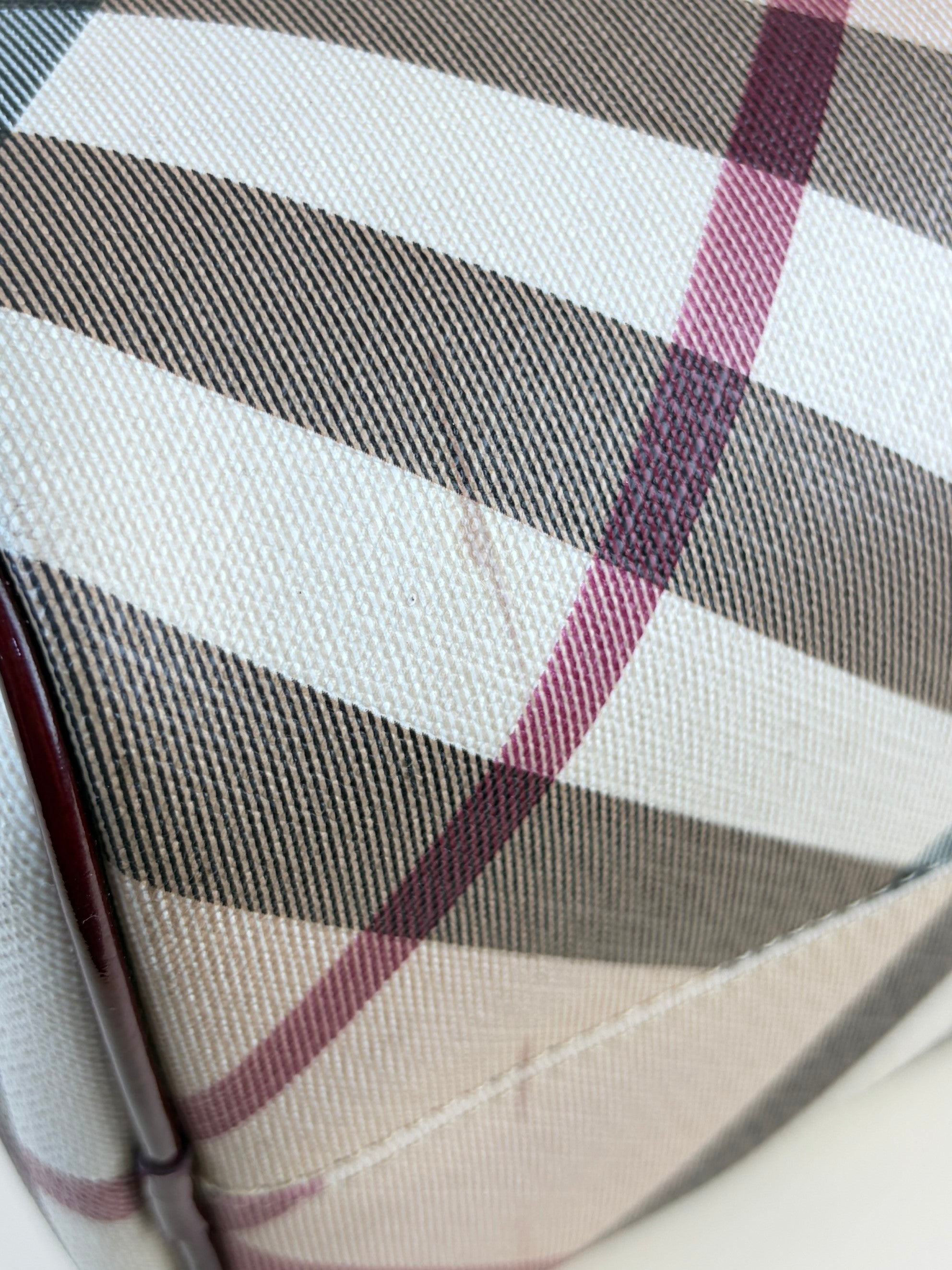 Burberry red patent leather super nova checks bowling tote bag