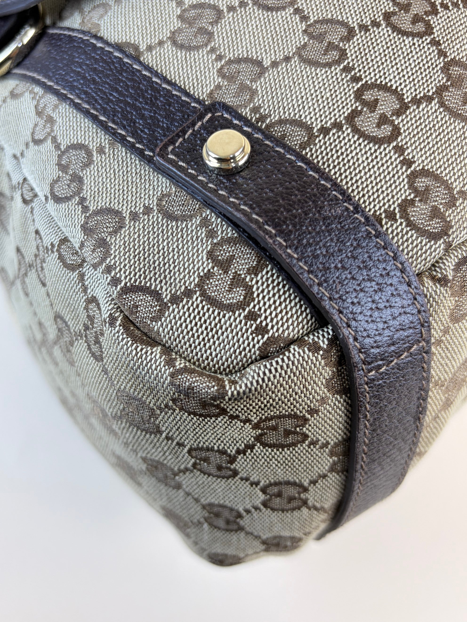 Gucci brown gg beige canvas monogram abbey medium tote bag