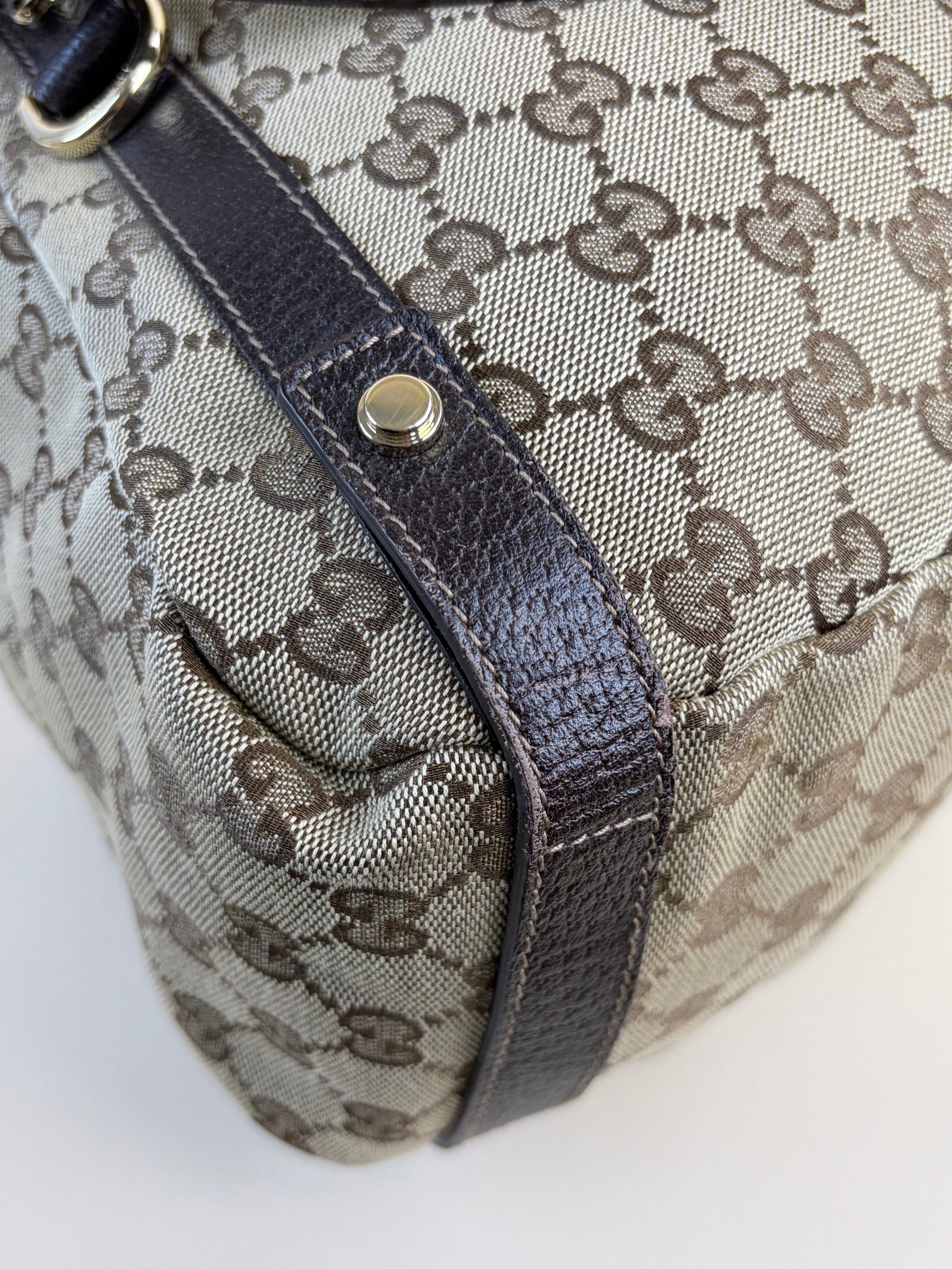 Gucci brown gg beige canvas monogram abbey medium tote bag