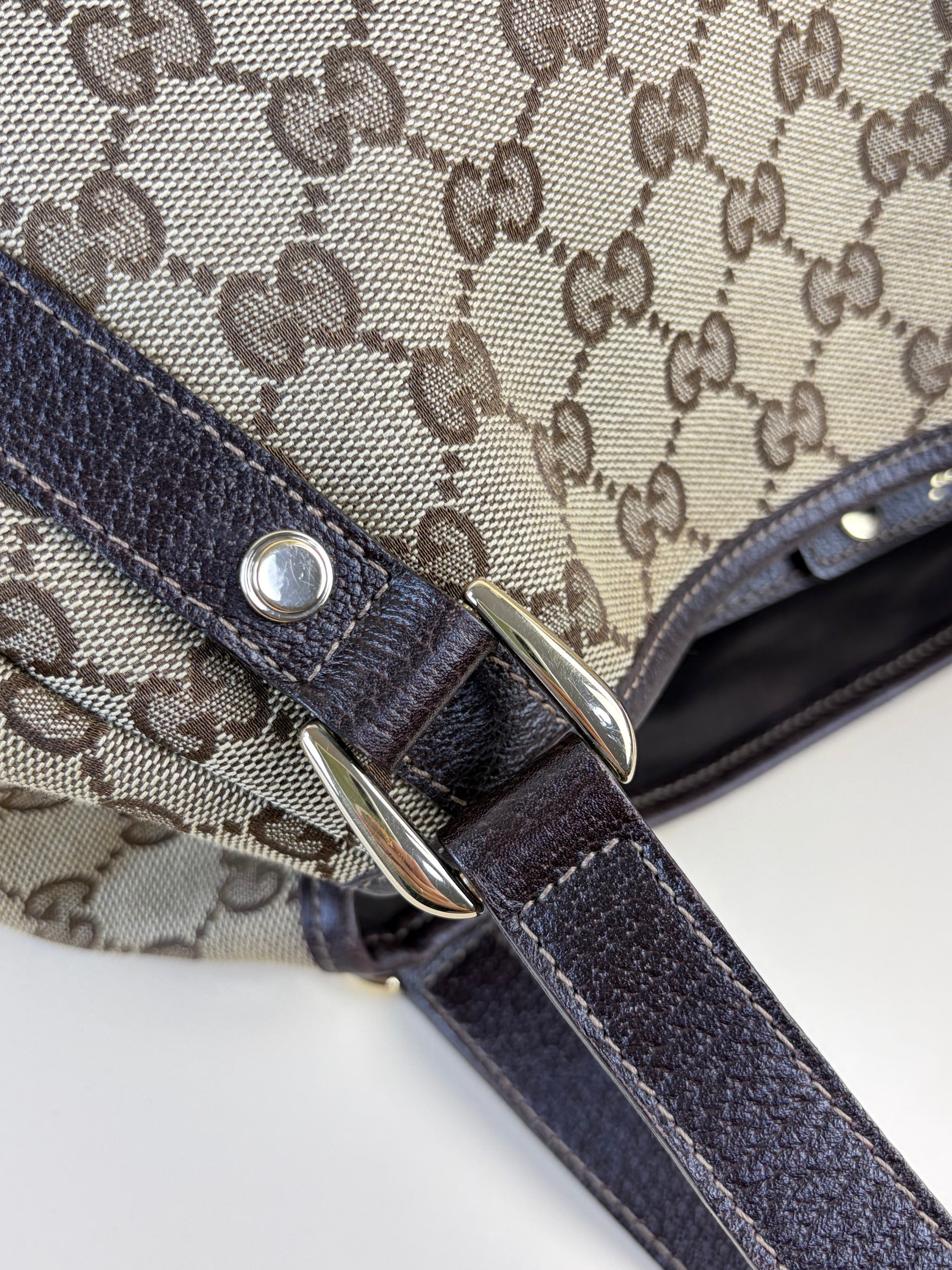 Gucci brown gg beige canvas monogram abbey medium tote bag