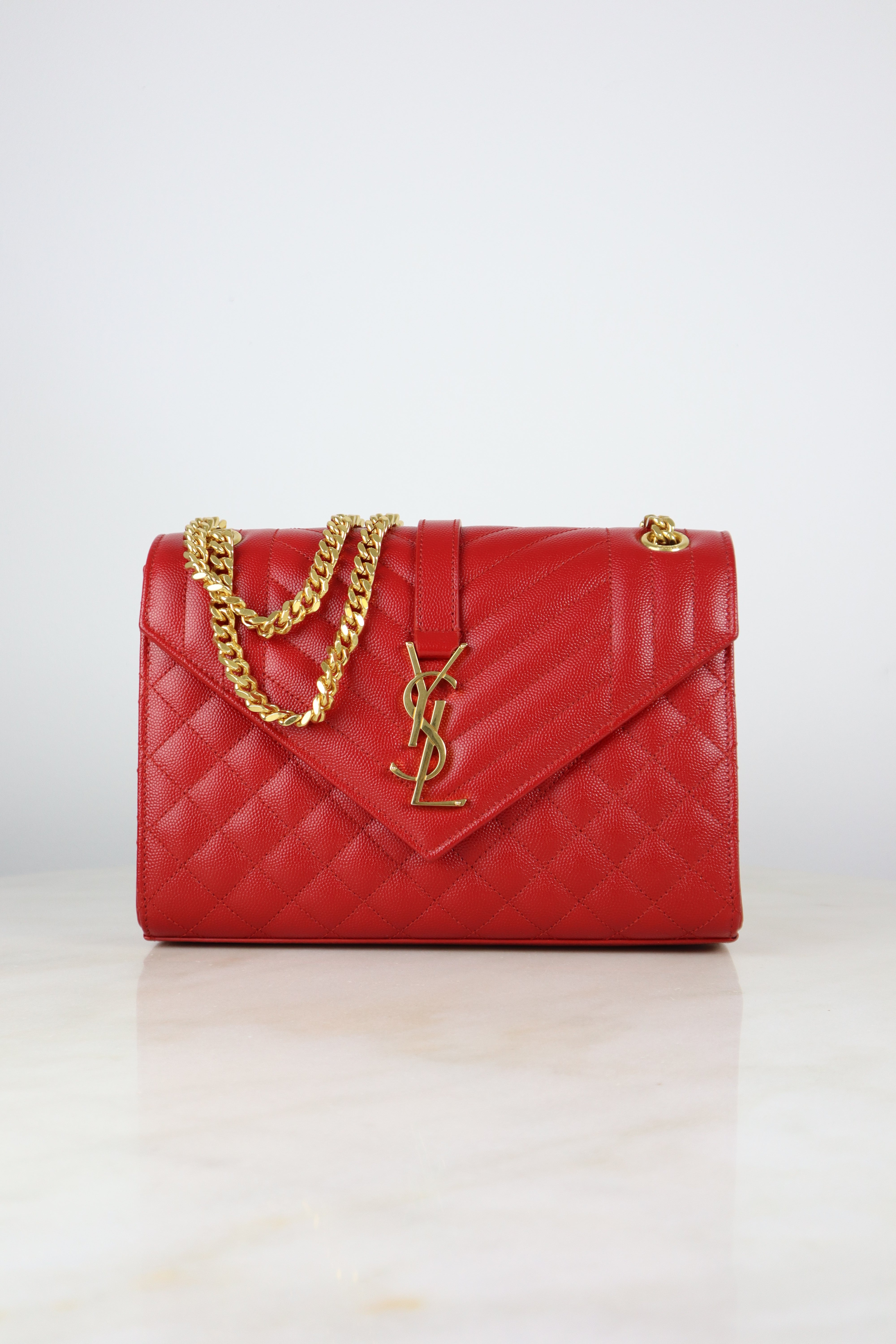 YSL Red Medium Quilted Embossed Envelope Bag