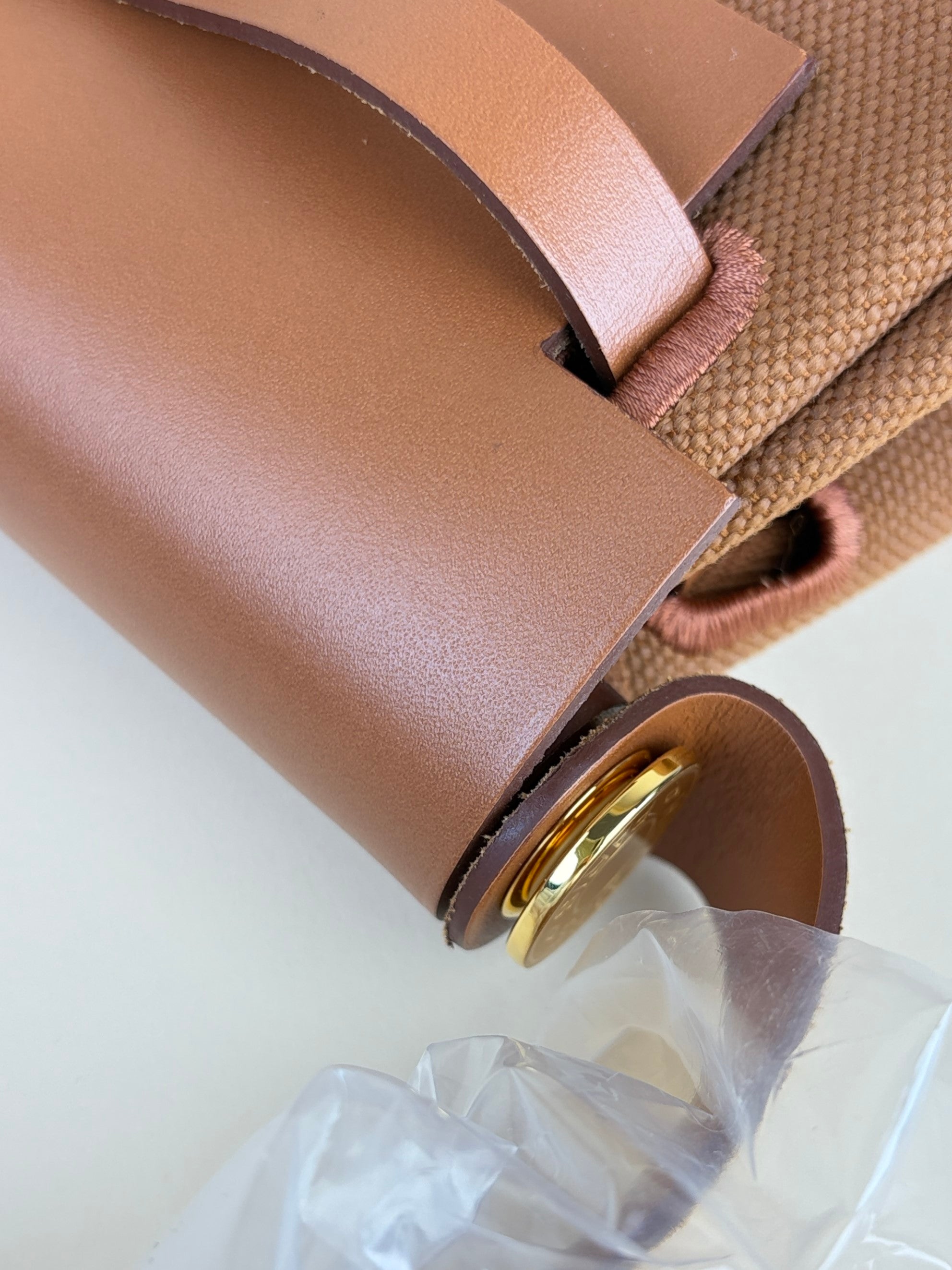Hermes gold/fauve canvas and Vache hunter leather herbage zip20 mini bag